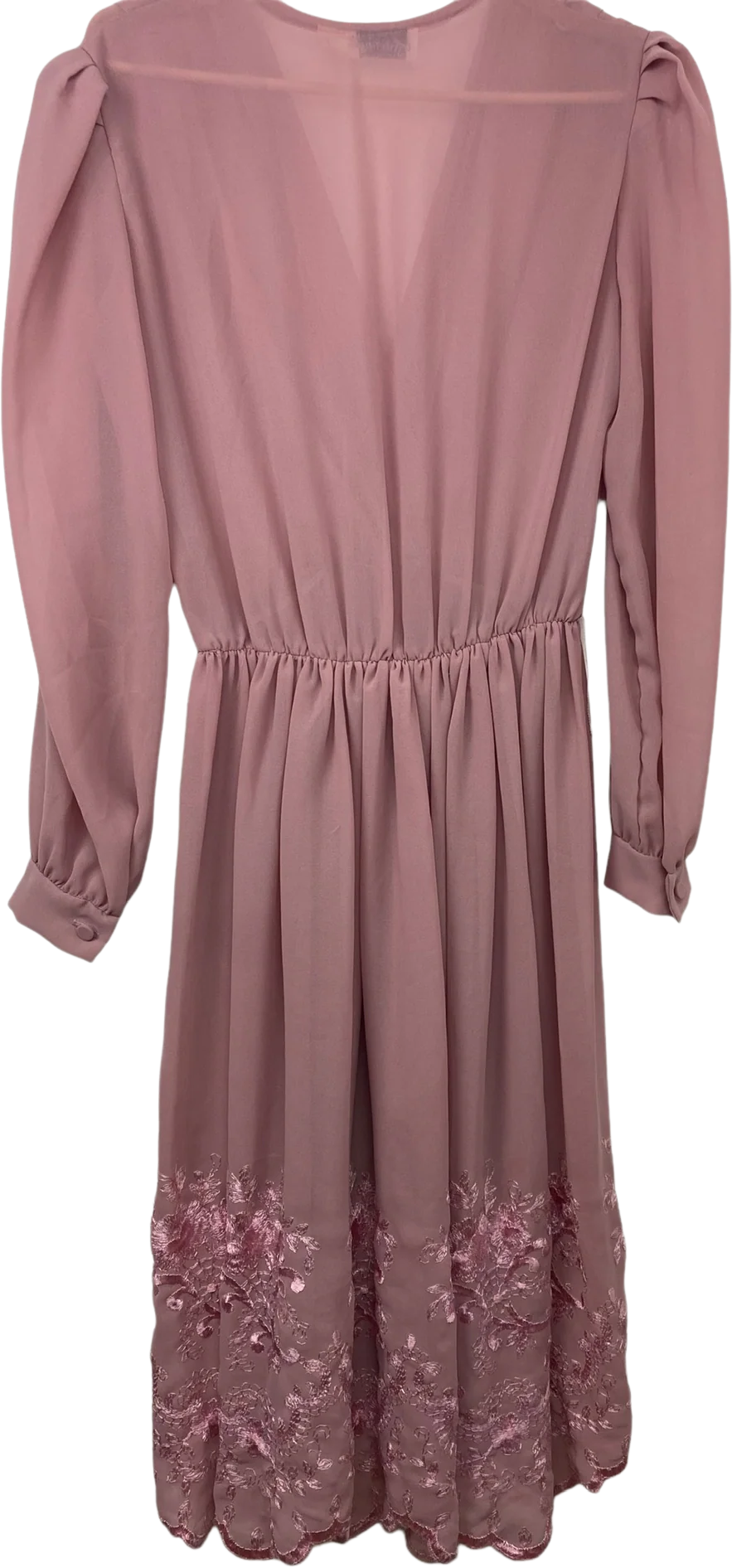 70s Sheer Dusty Rose Embroidered Midi Dress By Themes - Image 2