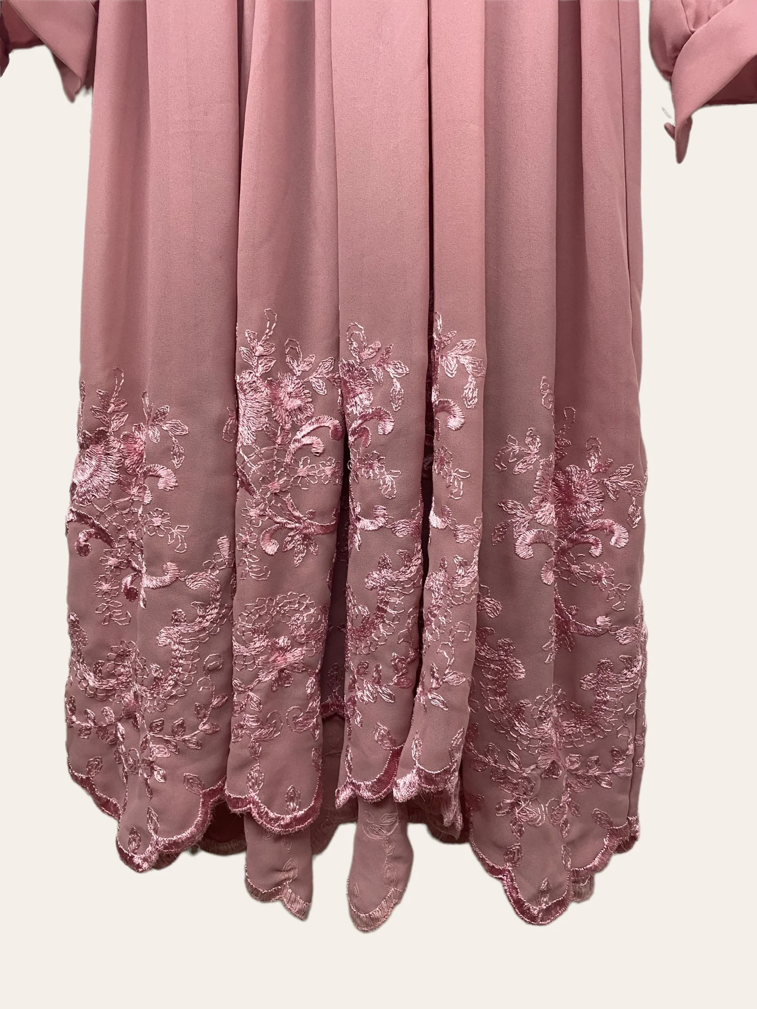 70s Sheer Dusty Rose Embroidered Midi Dress By Themes - Image 3