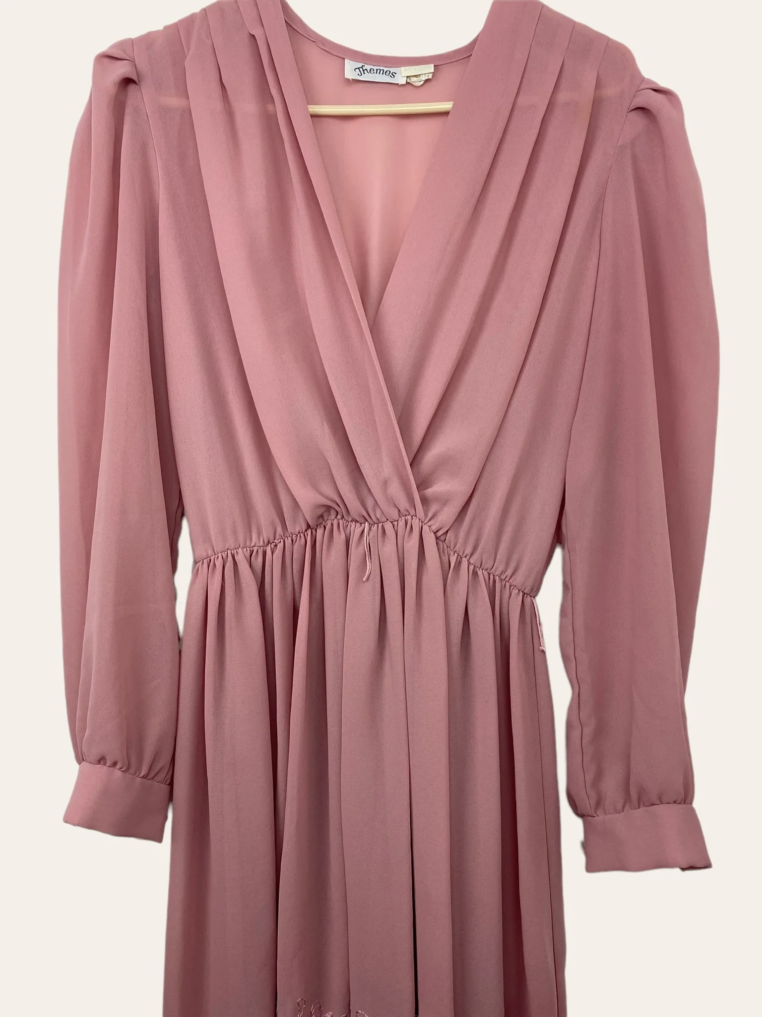 70s Sheer Dusty Rose Embroidered Midi Dress By Themes - Image 7