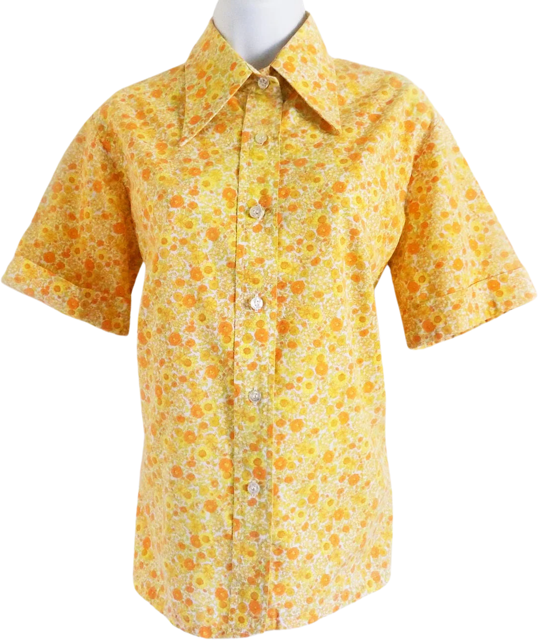 70s Ship N Shore Style Blouse No Label Cotton Yellow Orange by Ship N Shore