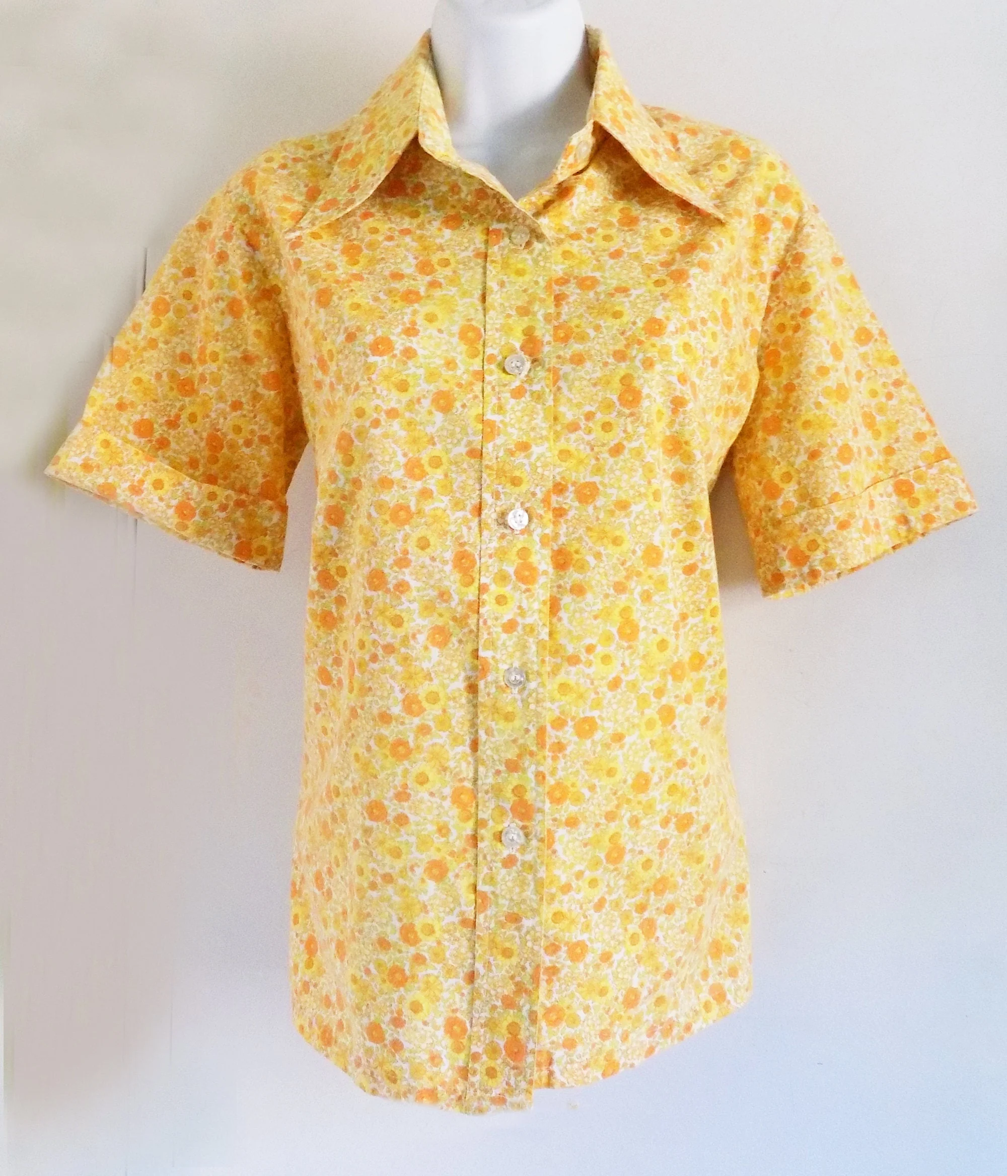 70s Ship N Shore Style Blouse No Label Cotton Yellow Orange by Ship N Shore - Image 3