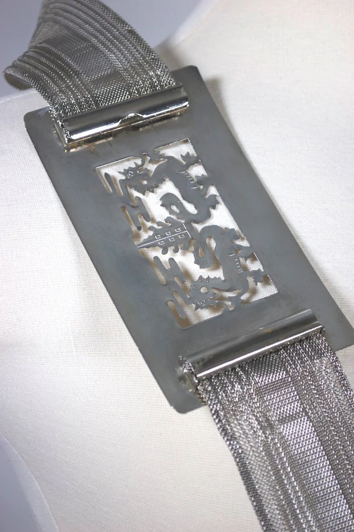 70s Silver Metal Mesh Belt Dragons Buckle S To M 29" - Image 8