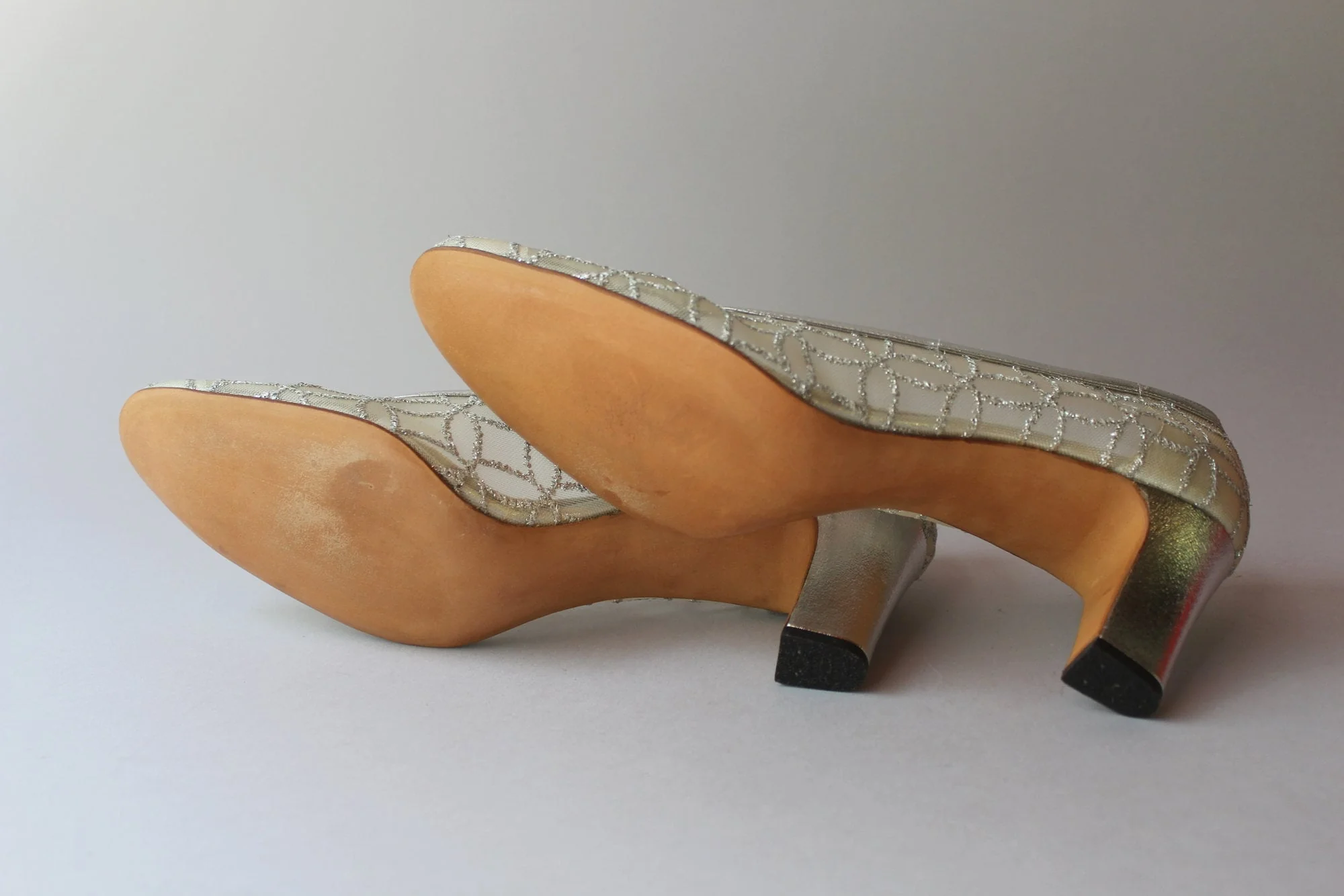 70s Silver Metallic Leather and Sheer Mesh Mijji Heels by Mijji - Image 7
