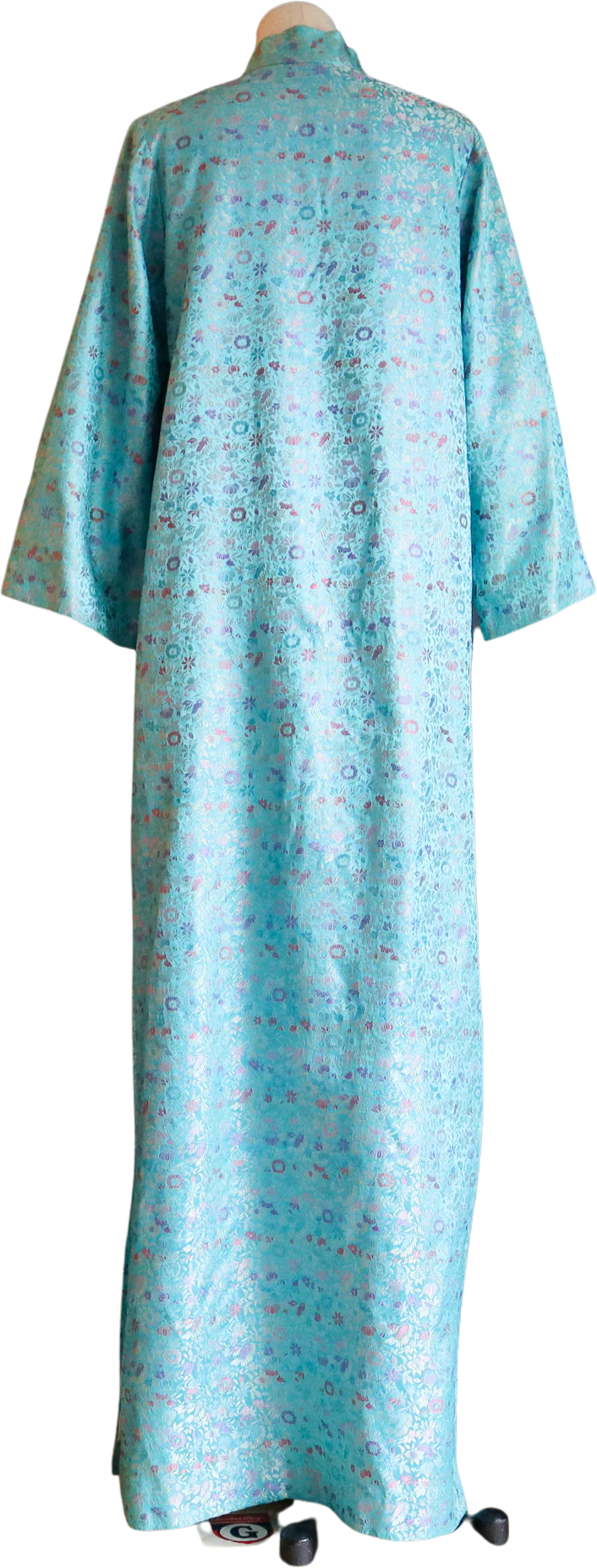 70s Sky Blue Floral Embroidered Maxi Dress By Jo Fox Boston - Image 2
