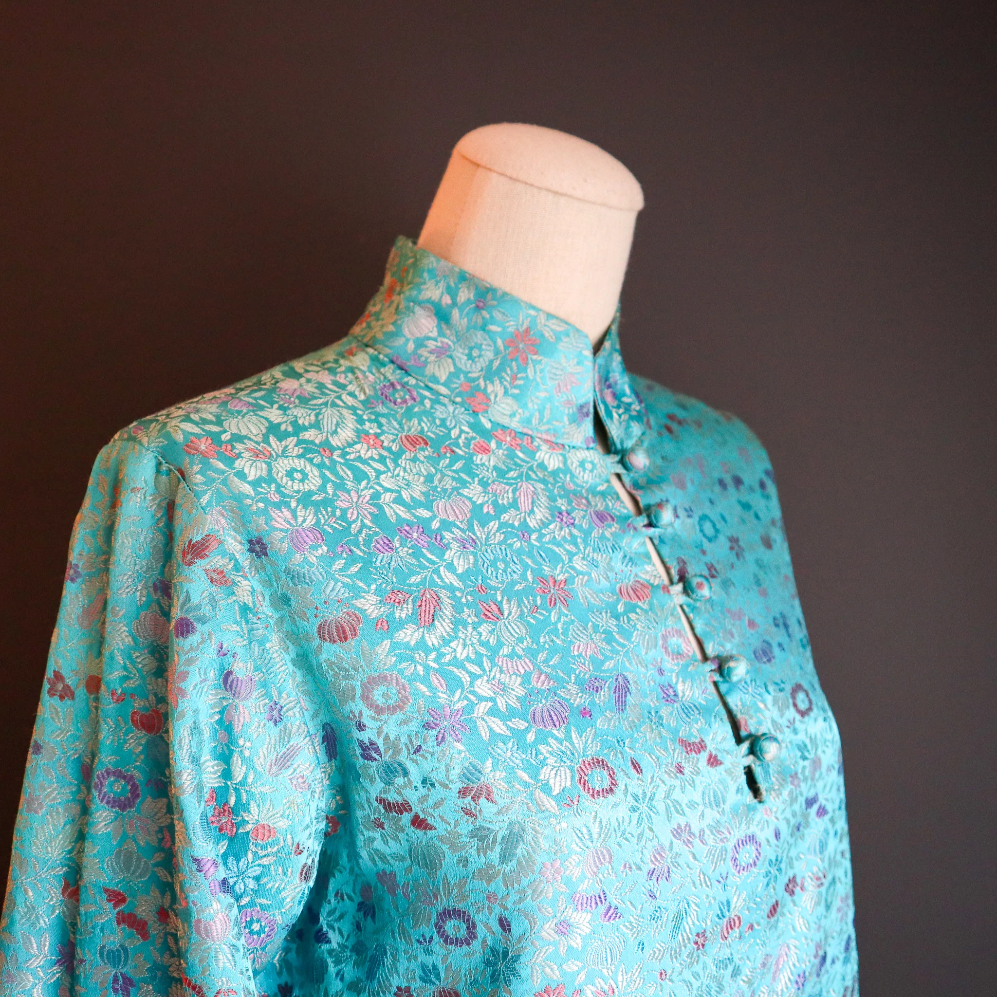 70s Sky Blue Floral Embroidered Maxi Dress By Jo Fox Boston - Image 5