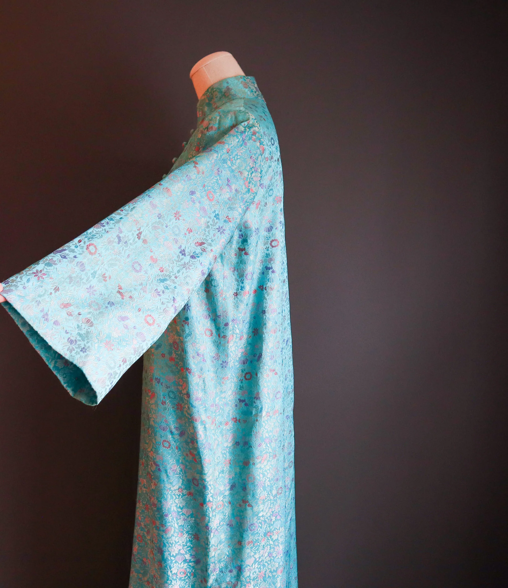 70s Sky Blue Floral Embroidered Maxi Dress By Jo Fox Boston - Image 7