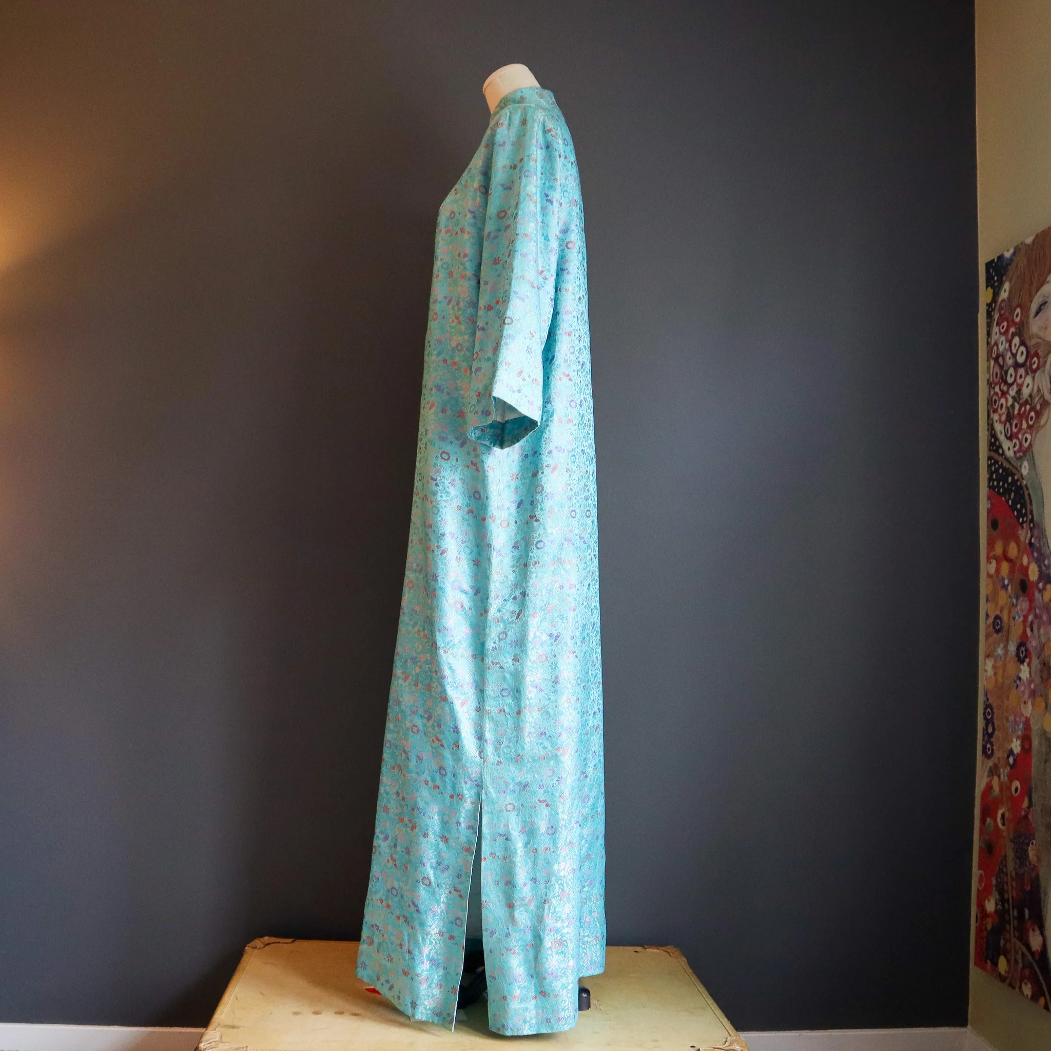 70s Sky Blue Floral Embroidered Maxi Dress By Jo Fox Boston - Image 8