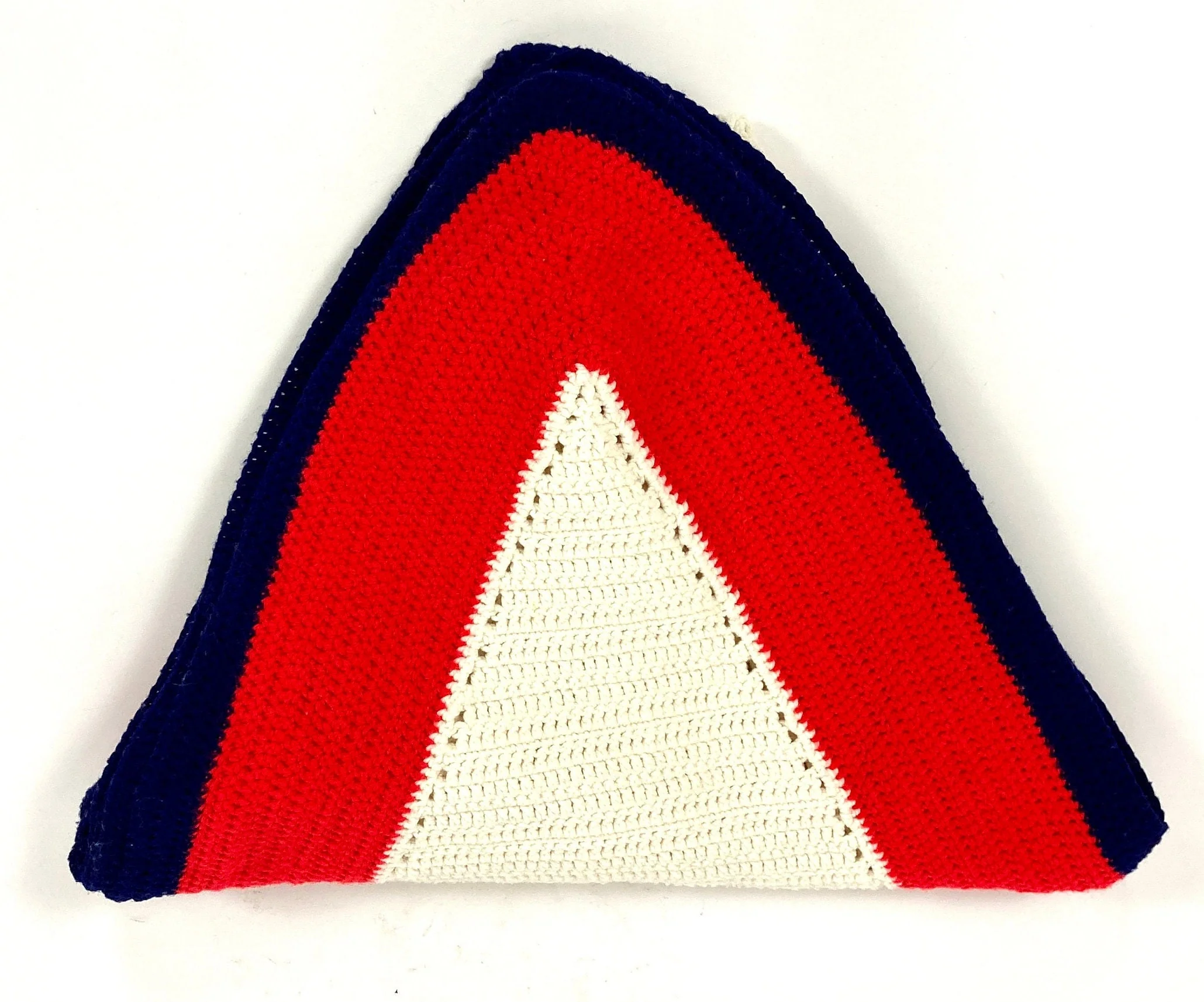 70s Star Blanket Americana Crochet Afghan Red White Blue Vintage Throw Vintage Wall Art Striped Hand Knit Vintage Shawl Sweater Jacket - Image 7