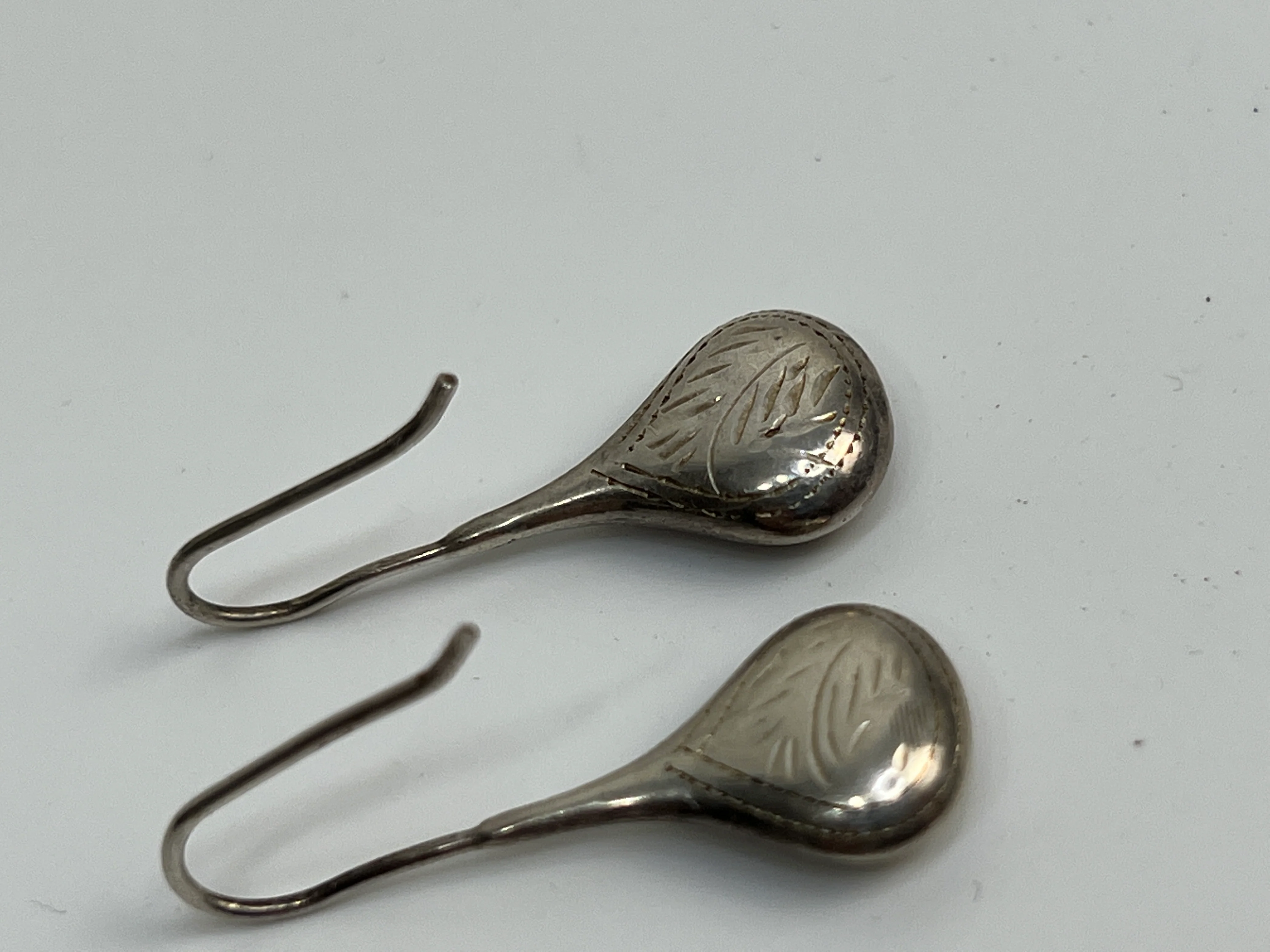 70s Sterling Silver Earrings Drop Dangle Etched Design - Image 5