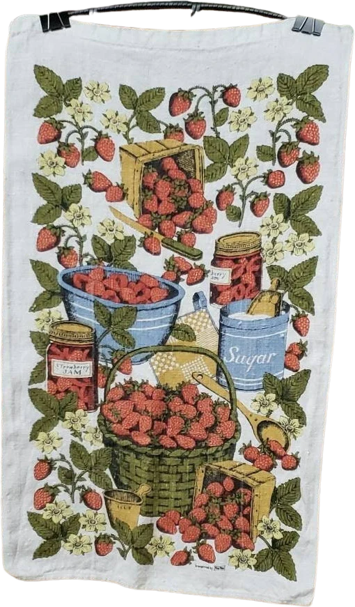 70s Strawberry Jam Linen Tea Towel by Kay Dee