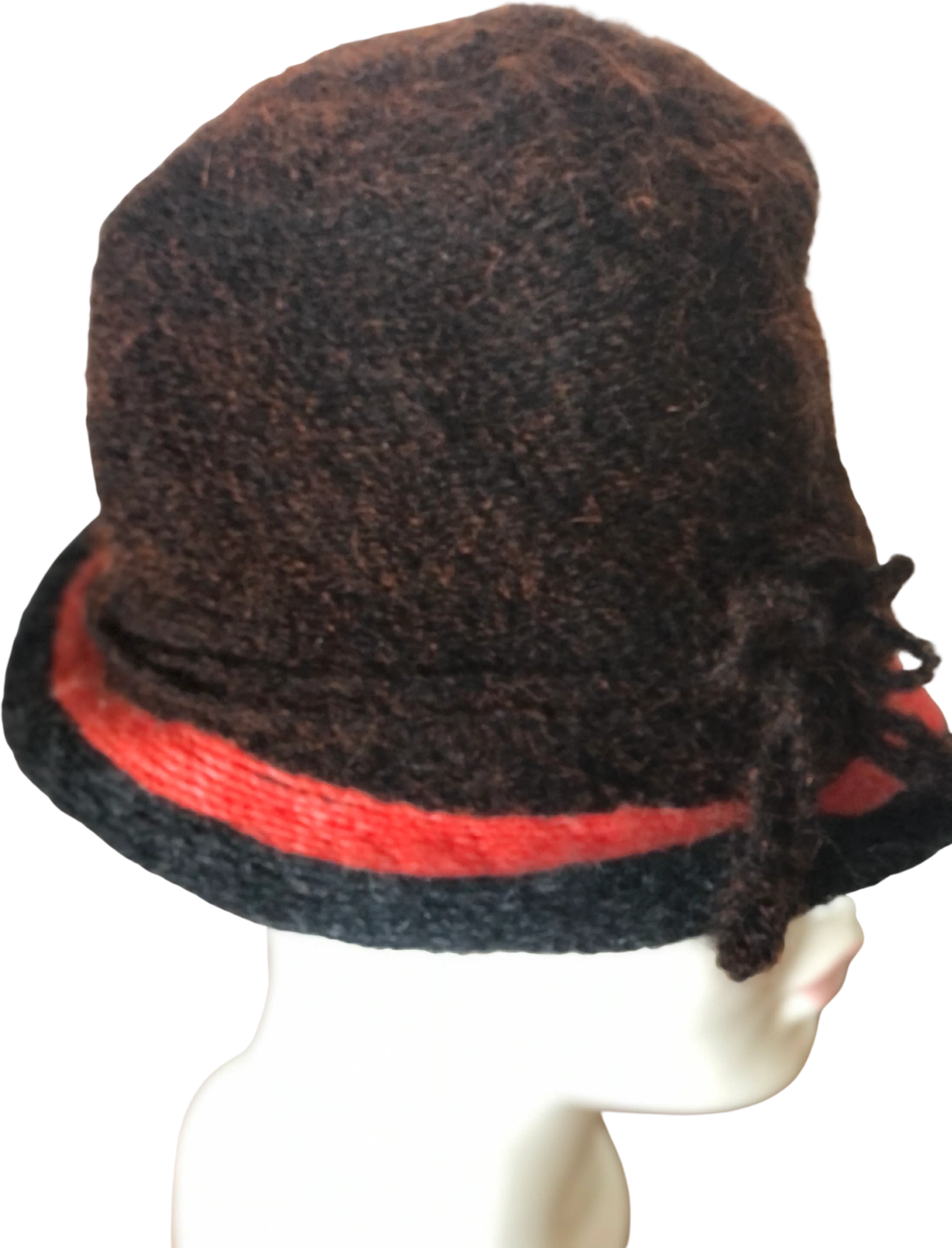 70s Striking Brown/orange Wool Knit Band Fuzzy Hat By Yves St Laurent - Image 2