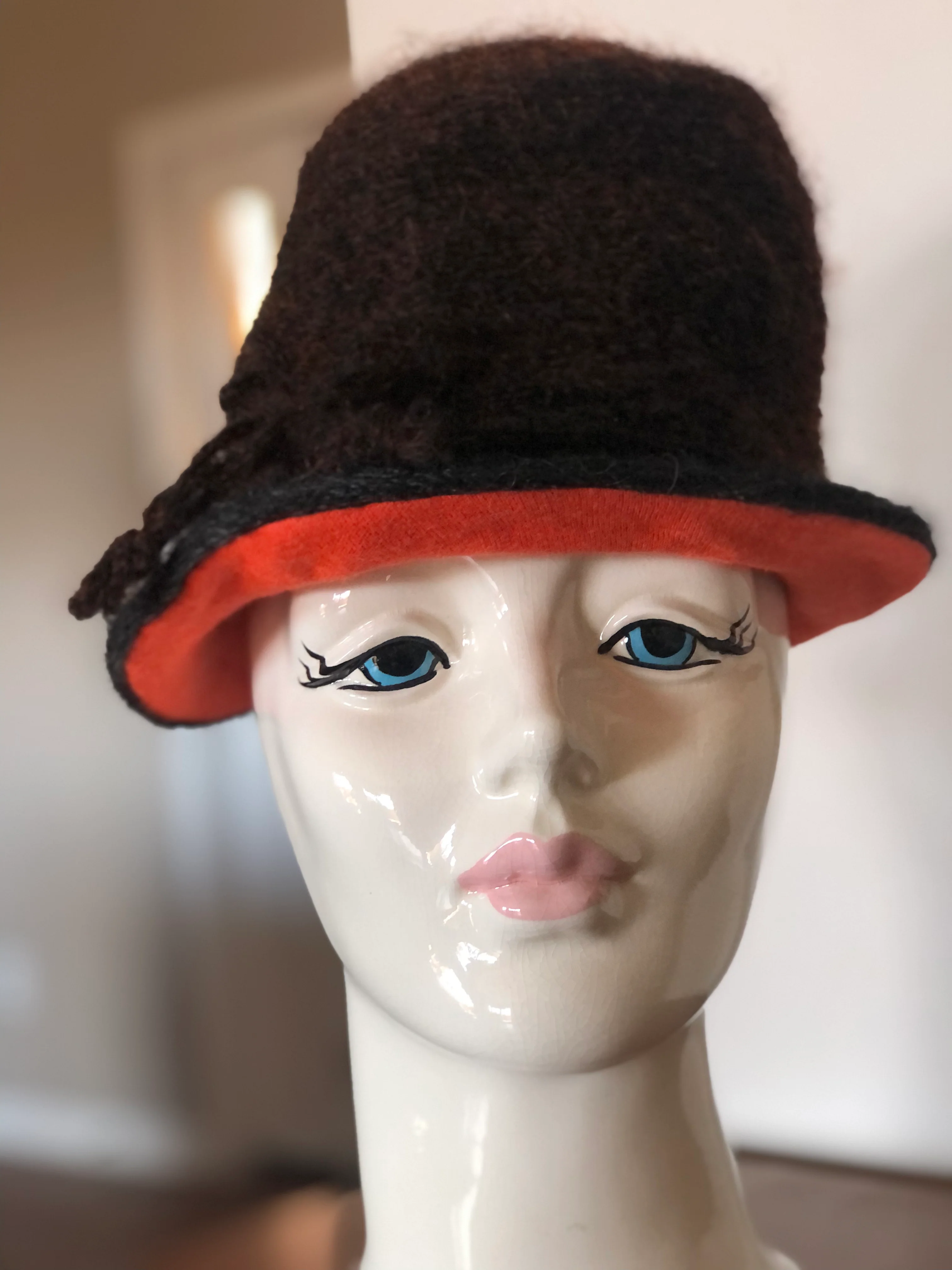 70s Striking Brown/orange Wool Knit Band Fuzzy Hat By Yves St Laurent - Image 3