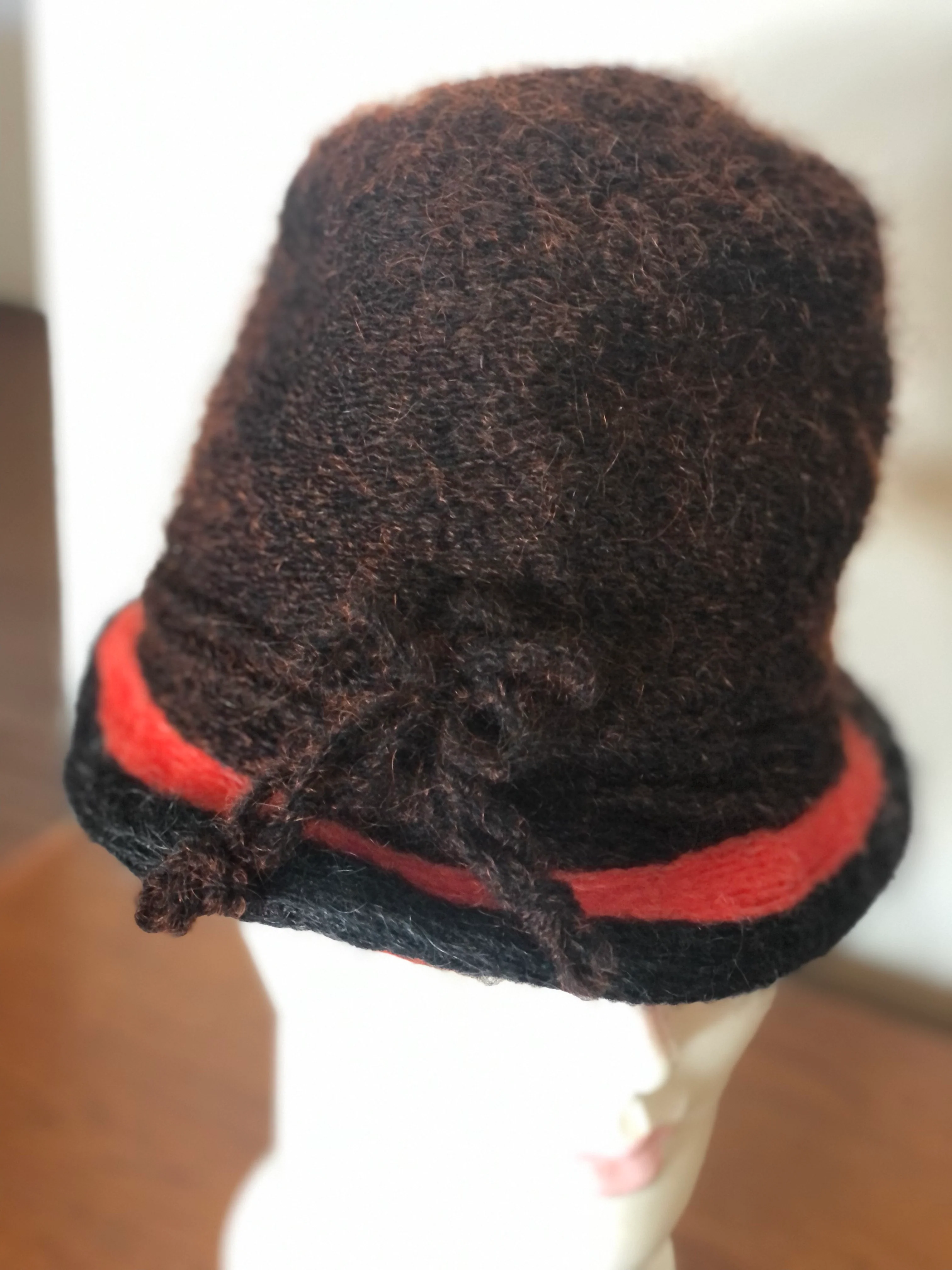 70s Striking Brown/orange Wool Knit Band Fuzzy Hat By Yves St Laurent - Image 6