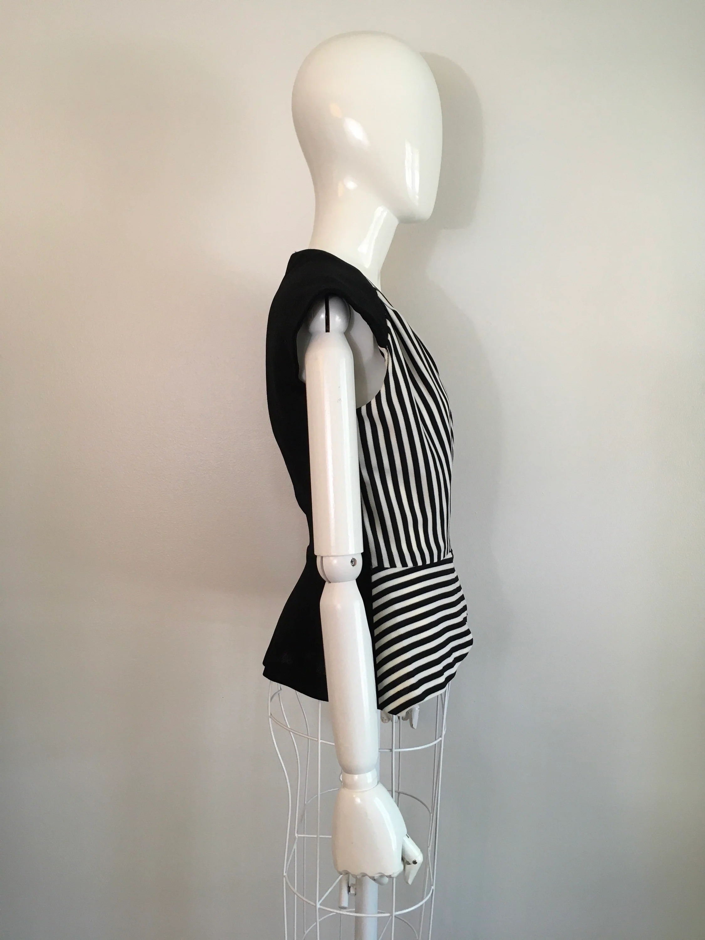 70's Striped Black and White Peplum Wrap Blouse - Image 3