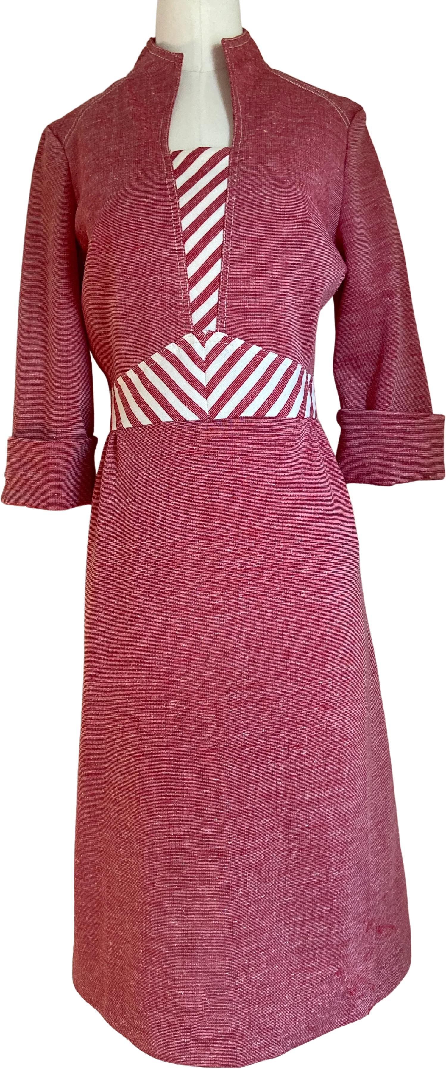 70s Striped Inset Mod A-line Cuffed Sleeve Knit Dress By Jerell of Texas