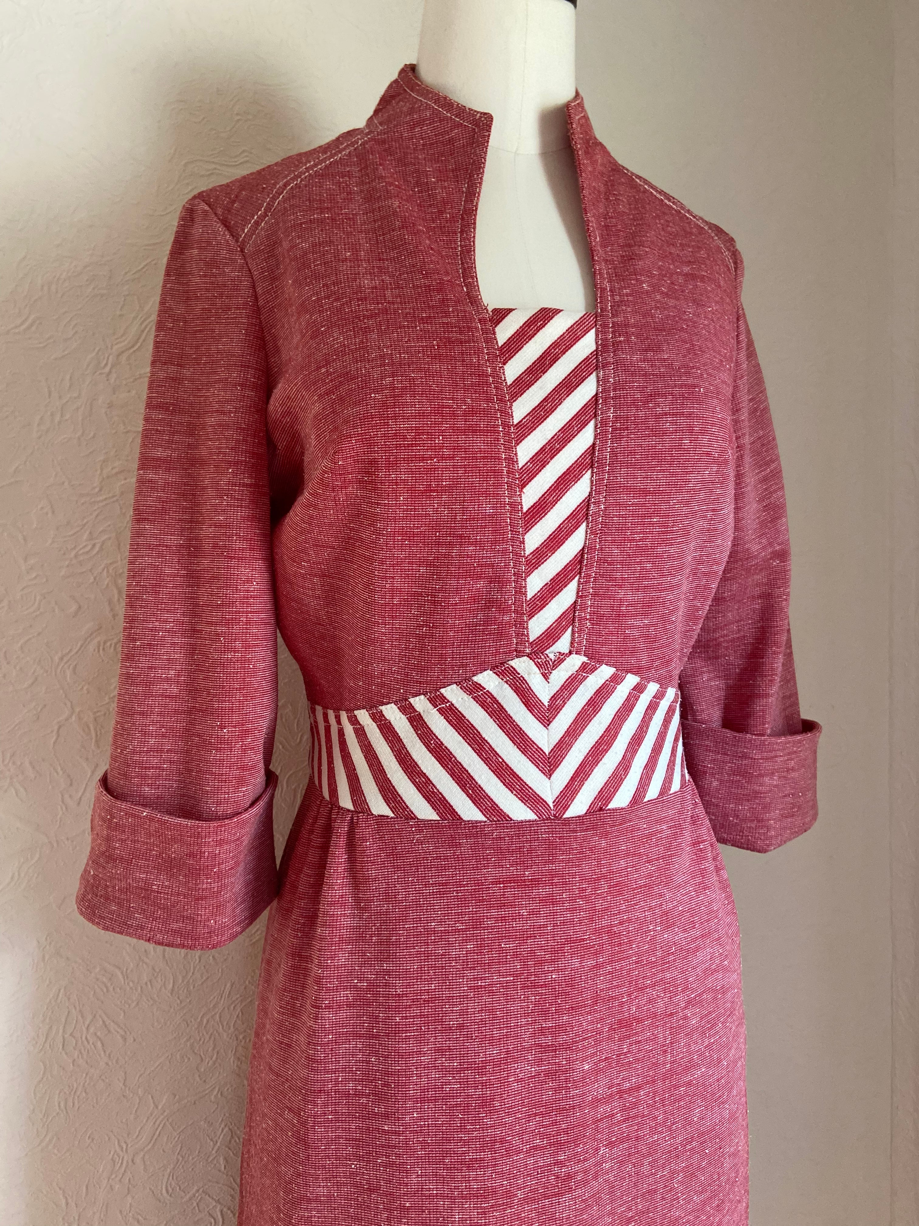 70s Striped Inset Mod A-line Cuffed Sleeve Knit Dress By Jerell of Texas - Image 3