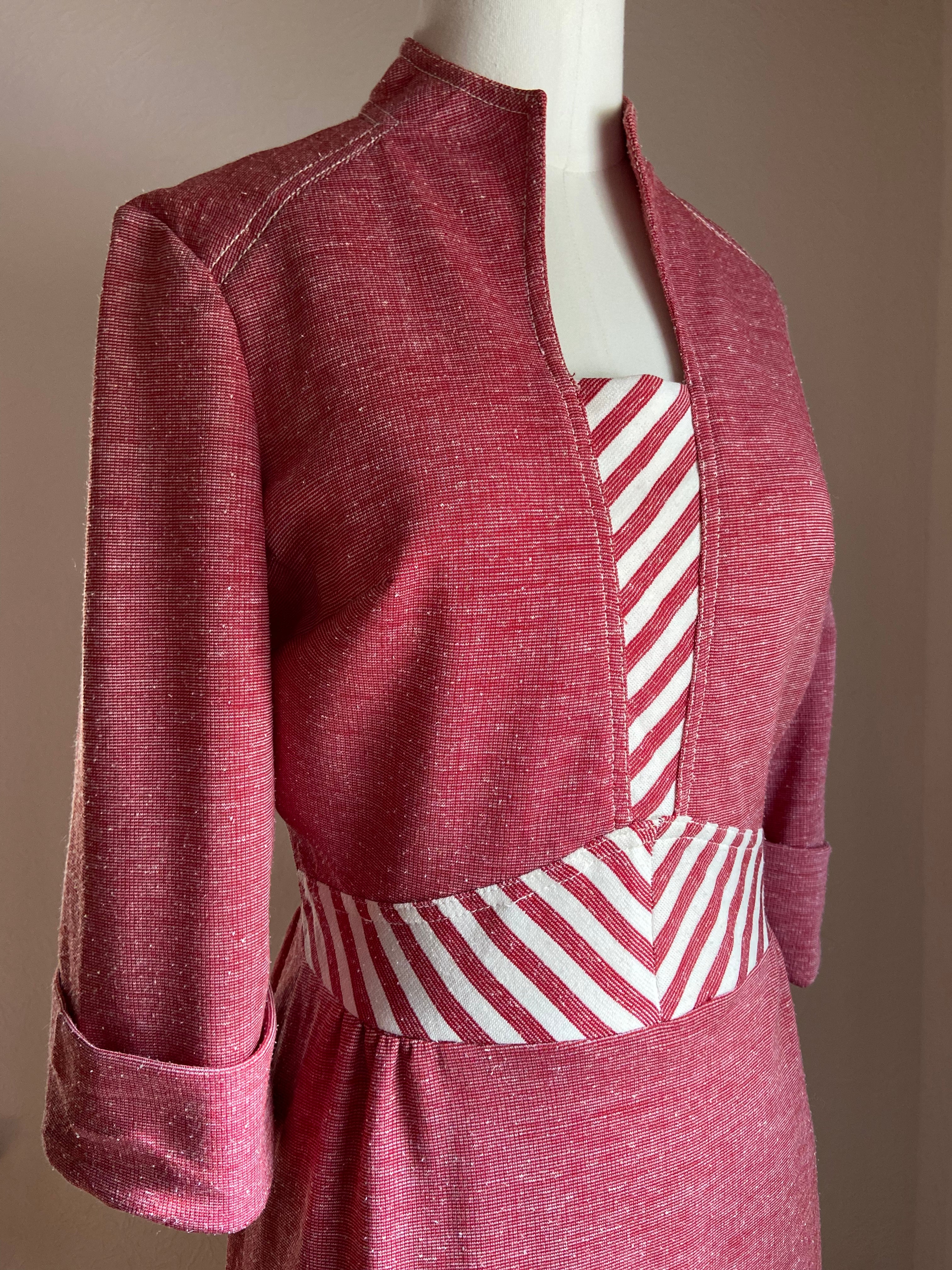 70s Striped Inset Mod A-line Cuffed Sleeve Knit Dress By Jerell of Texas - Image 4