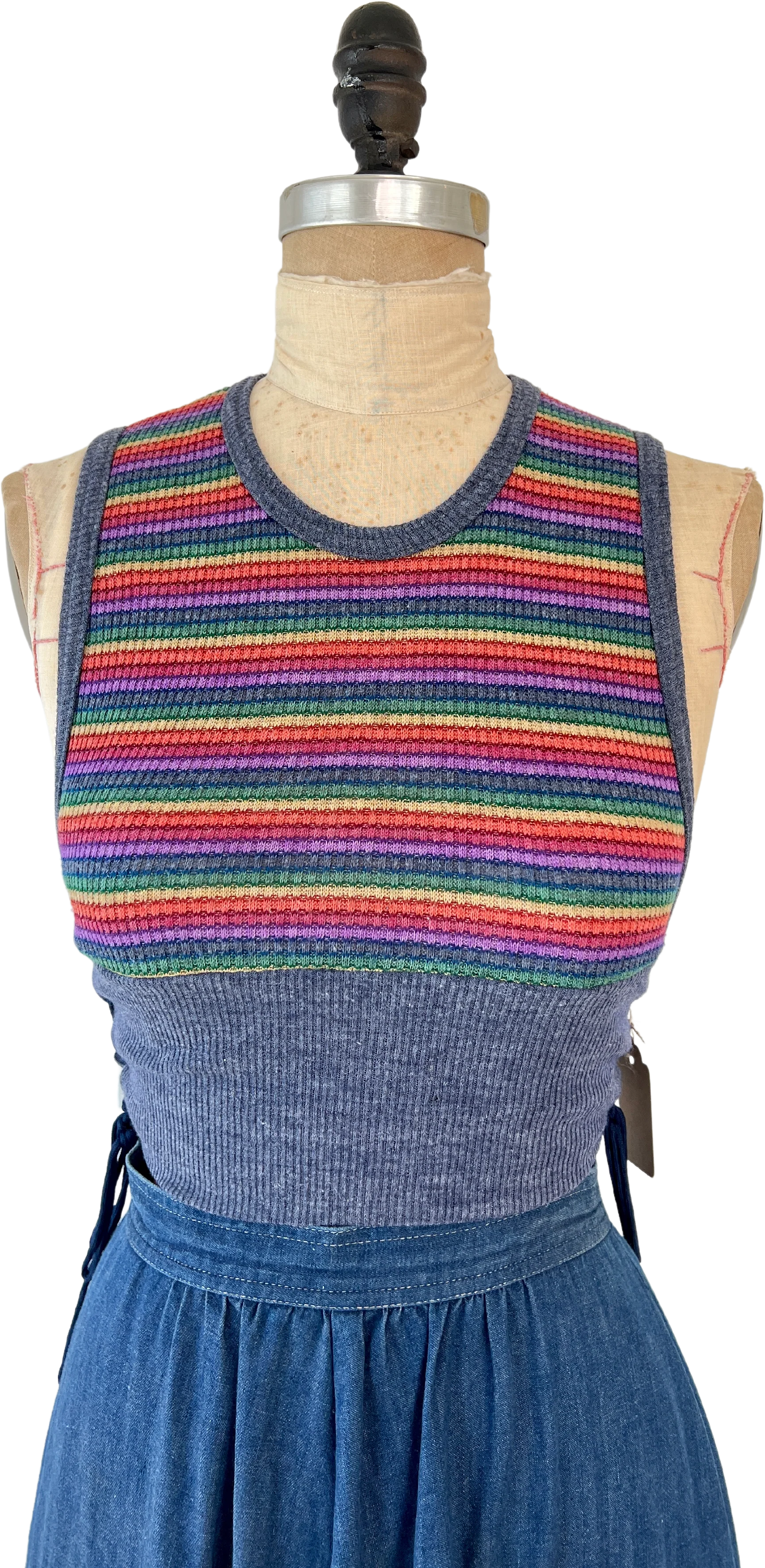 70s Striped Knit Lace Up Crop Top