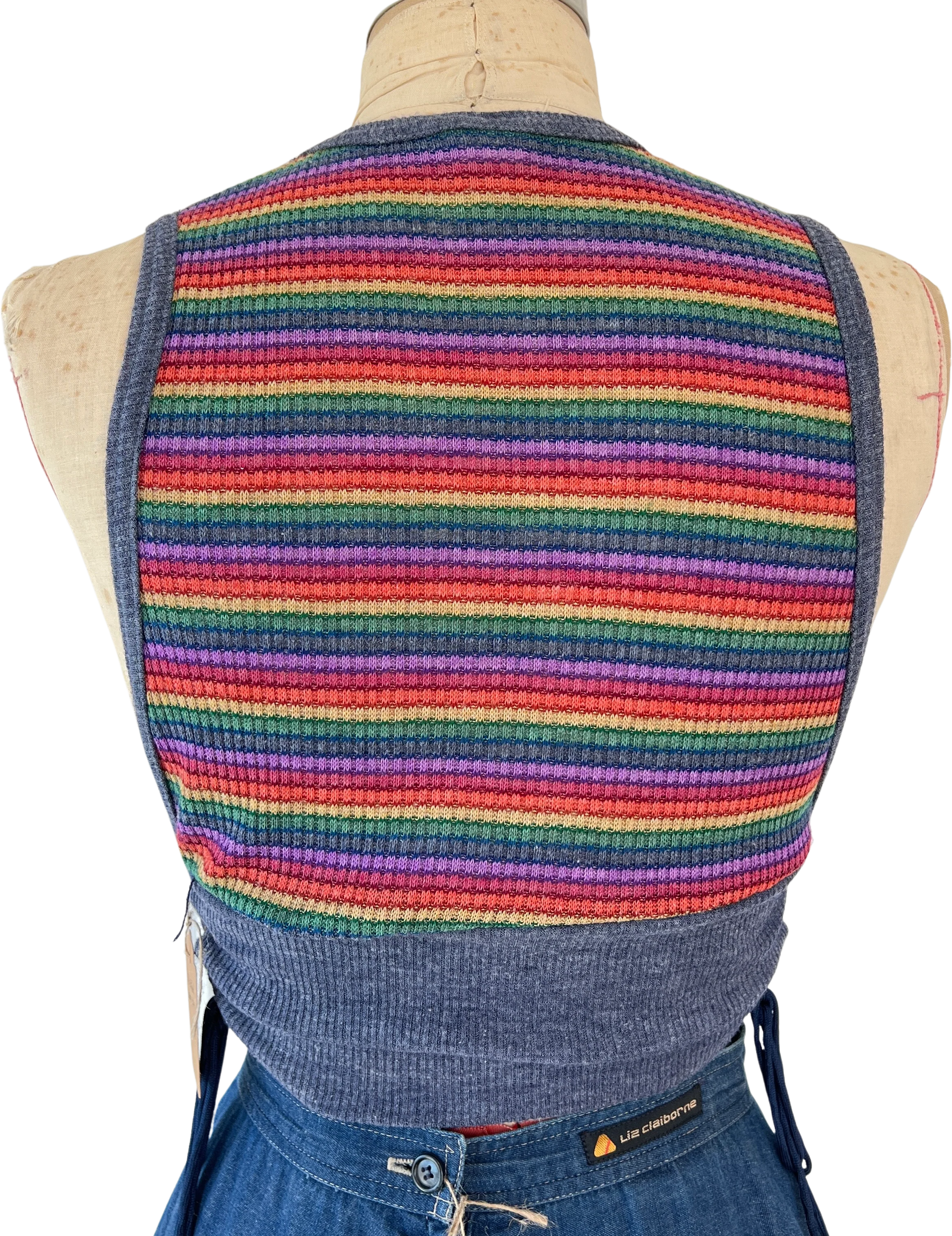 70s Striped Knit Lace Up Crop Top - Image 2