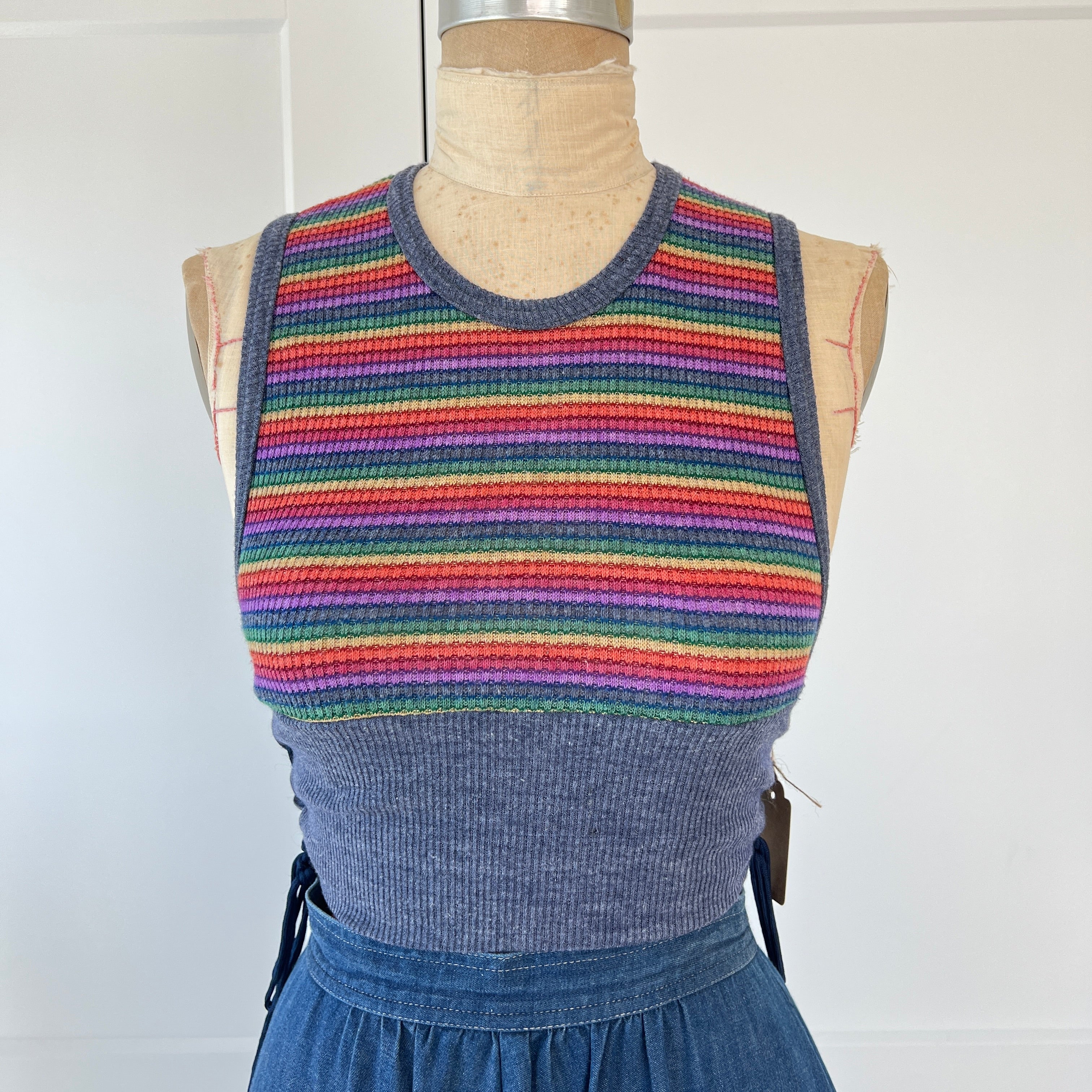 70s Striped Knit Lace Up Crop Top - Image 6
