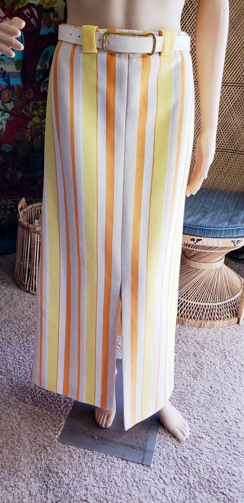 70s Striped Maxi Skirt with Belt Size 6 by Dalton - Image 6