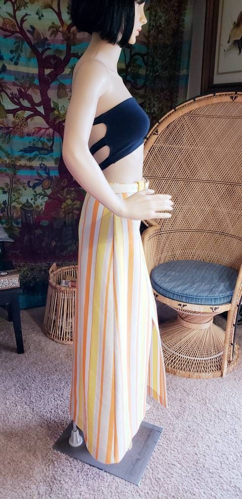 70s Striped Maxi Skirt with Belt Size 6 by Dalton - Image 8