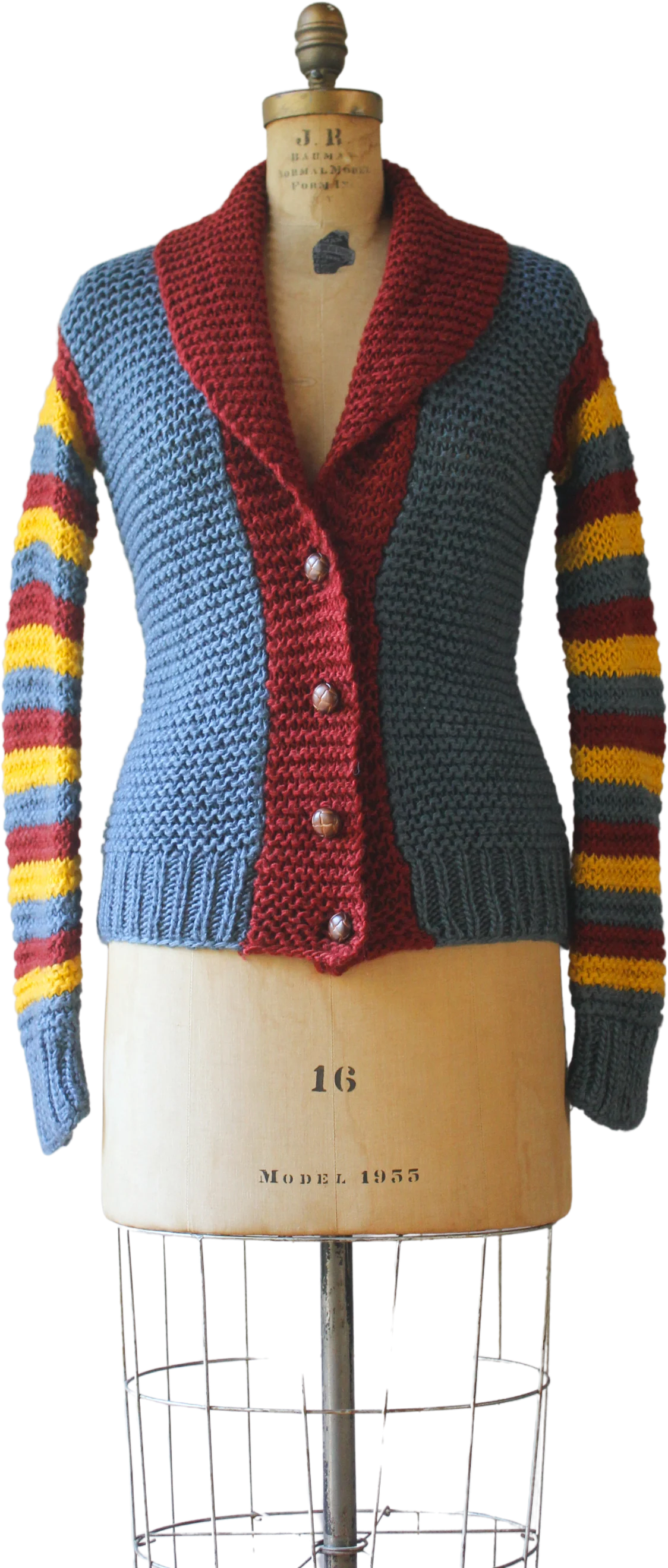 70s Striped Shawl Collar Chunky Knit Cardigan