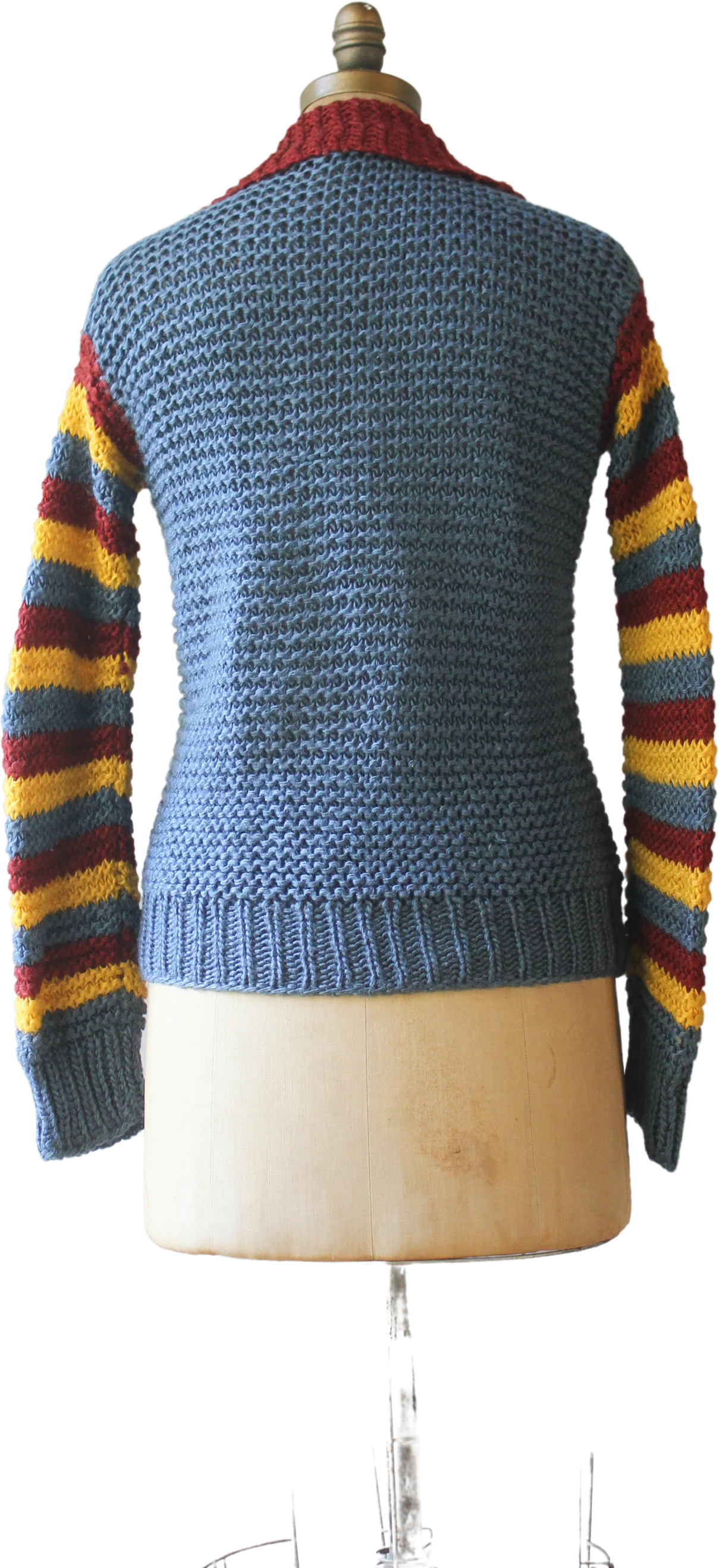 70s Striped Shawl Collar Chunky Knit Cardigan - Image 2