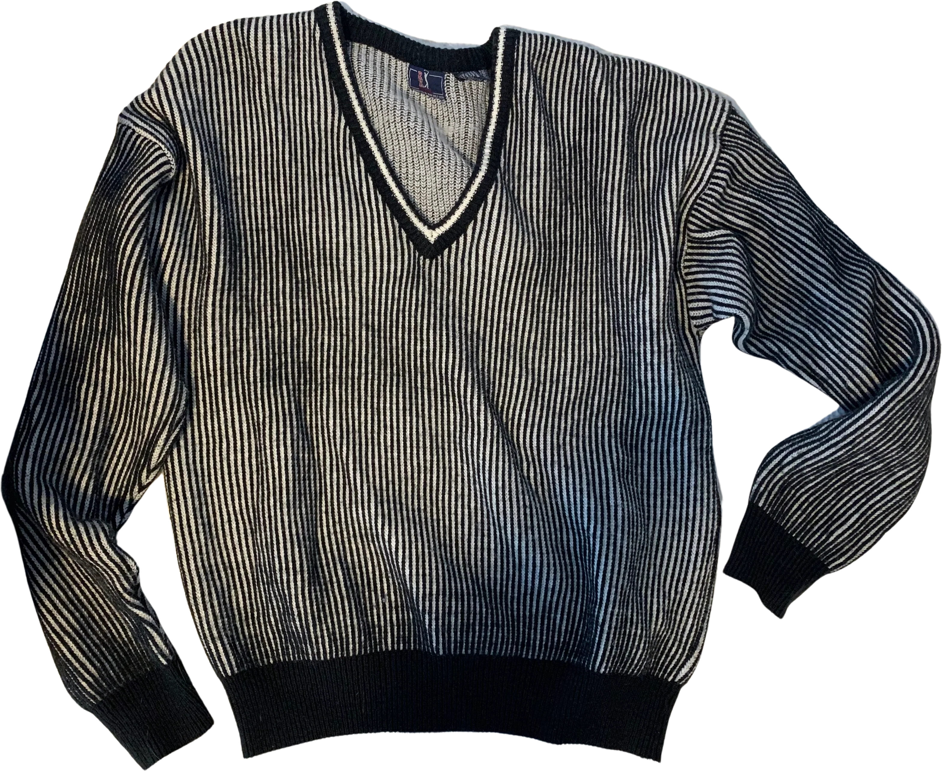 70s Striped V-neck Pga Tour Sweater By Ram Golf Corp