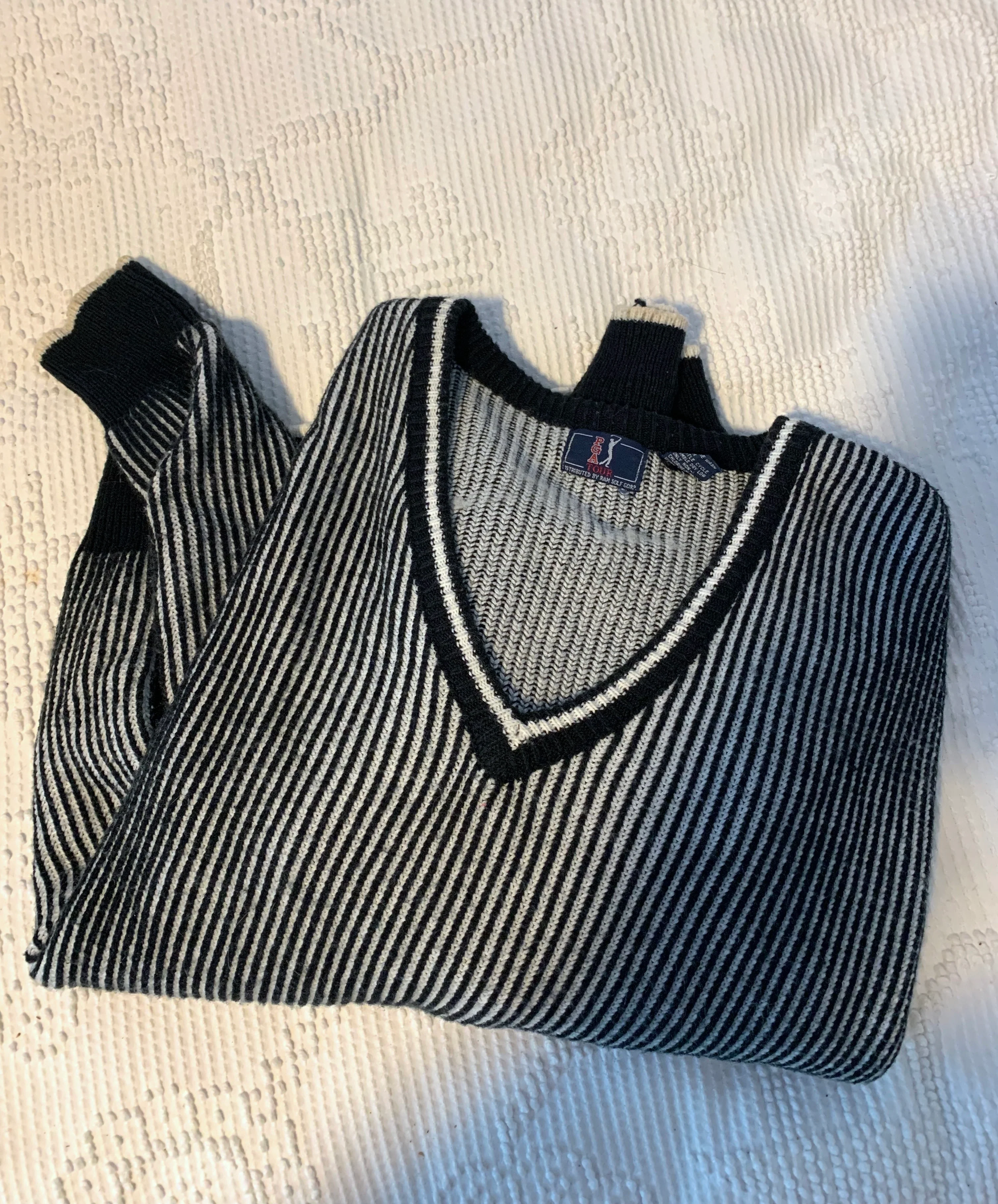 70s Striped V-neck Pga Tour Sweater By Ram Golf Corp - Image 5