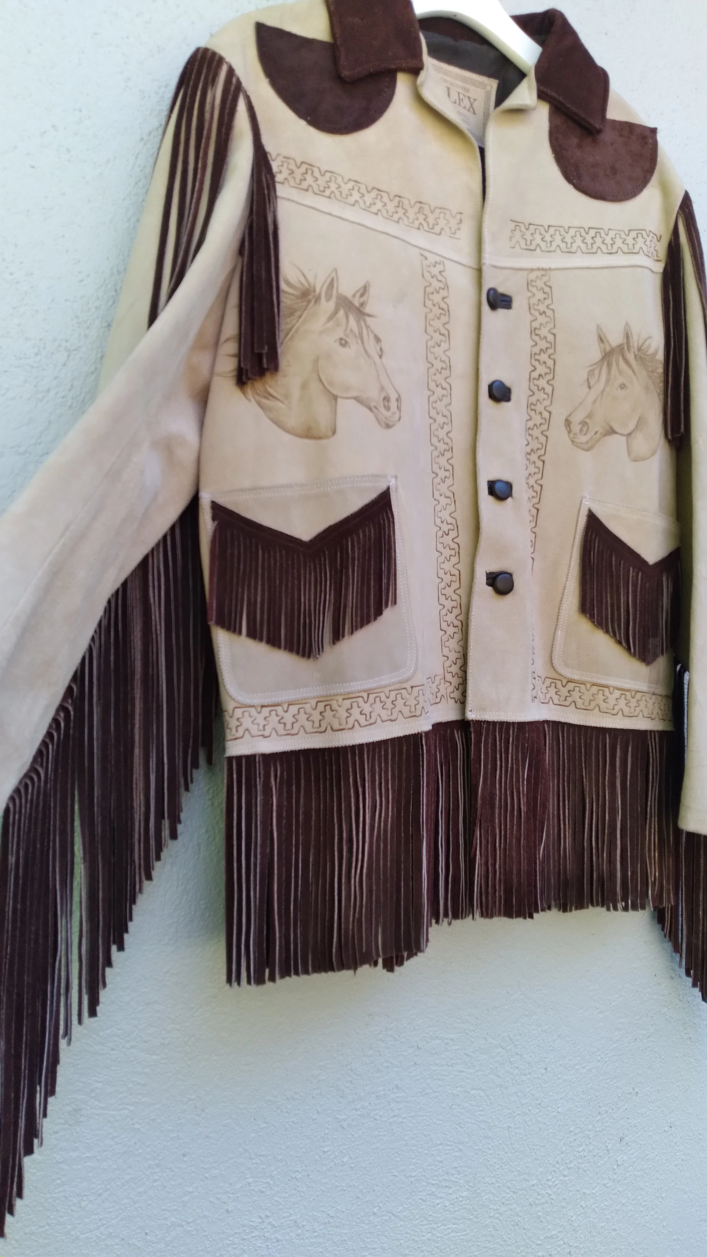 70s Suede Extreme Fringe Jacket With Horses By Alex Creaciones - Image 10
