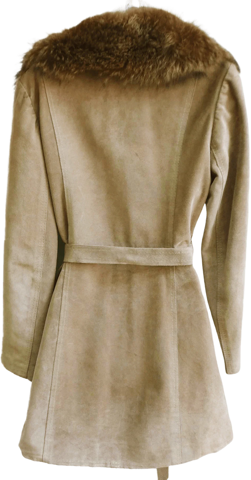 70s Suede Leather Coat Wide Fur Collar Quilted Lining By Rock Star - Image 2