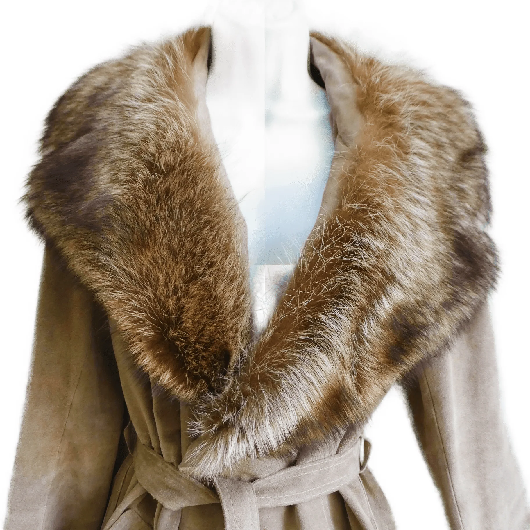 70s Suede Leather Coat Wide Fur Collar Quilted Lining By Rock Star - Image 3