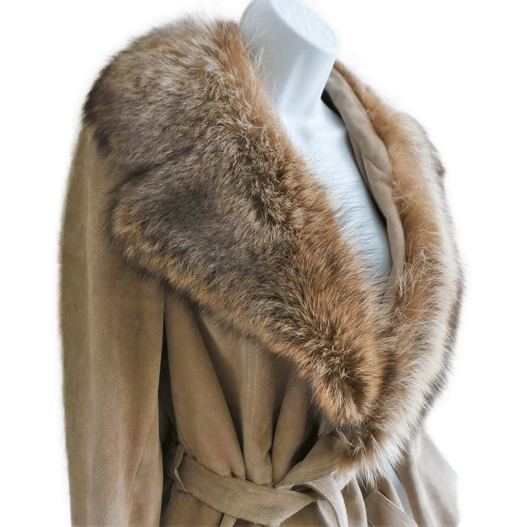 70s Suede Leather Coat Wide Fur Collar Quilted Lining By Rock Star - Image 4