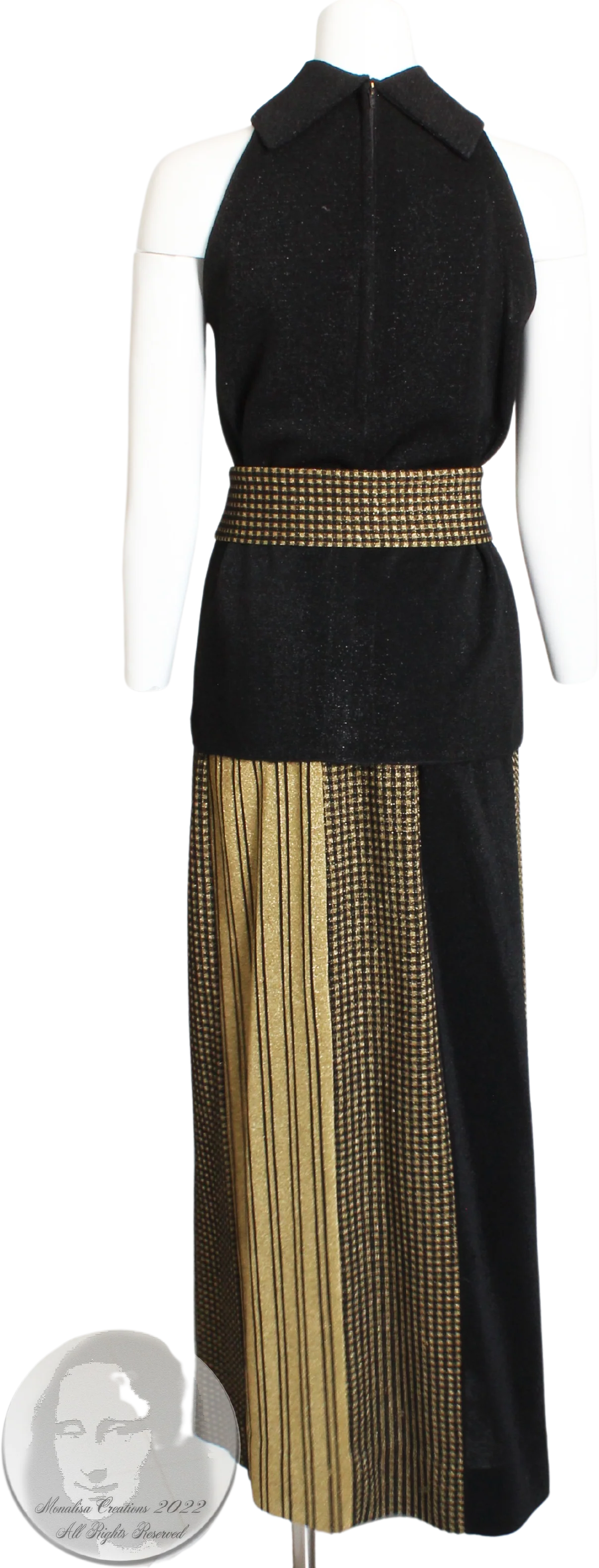 70s Suit 3pc Top Sash Maxi Skirt Gold Black Knit Rare By Rudi Gernreich - Image 2