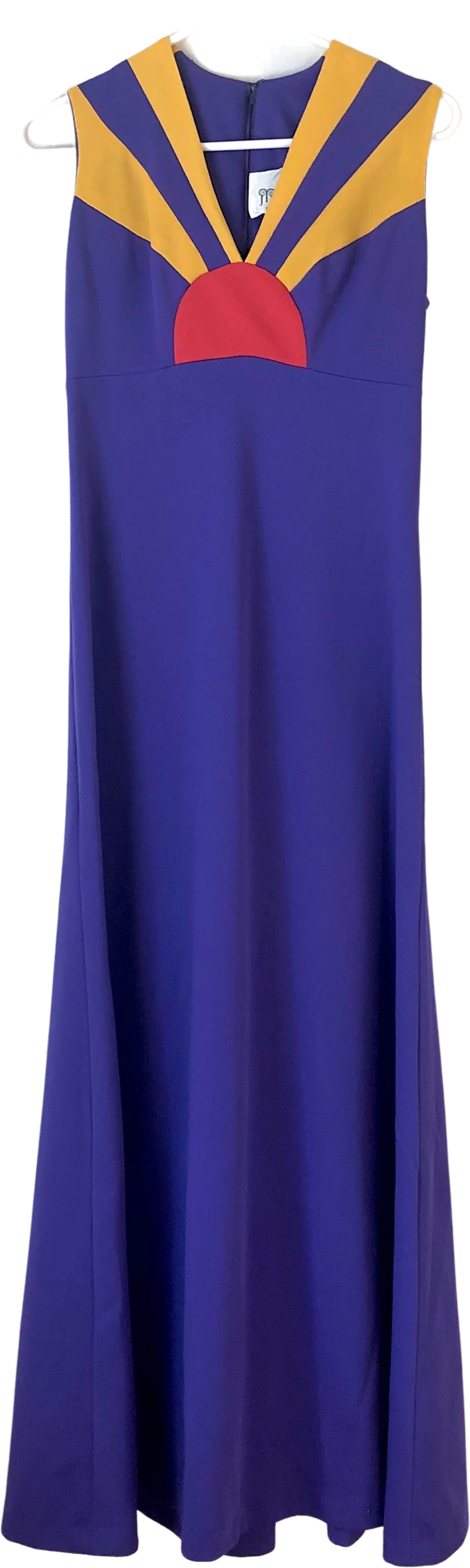 70s Sunset Pattern Purple Maxi Dress By Mr. Boots
