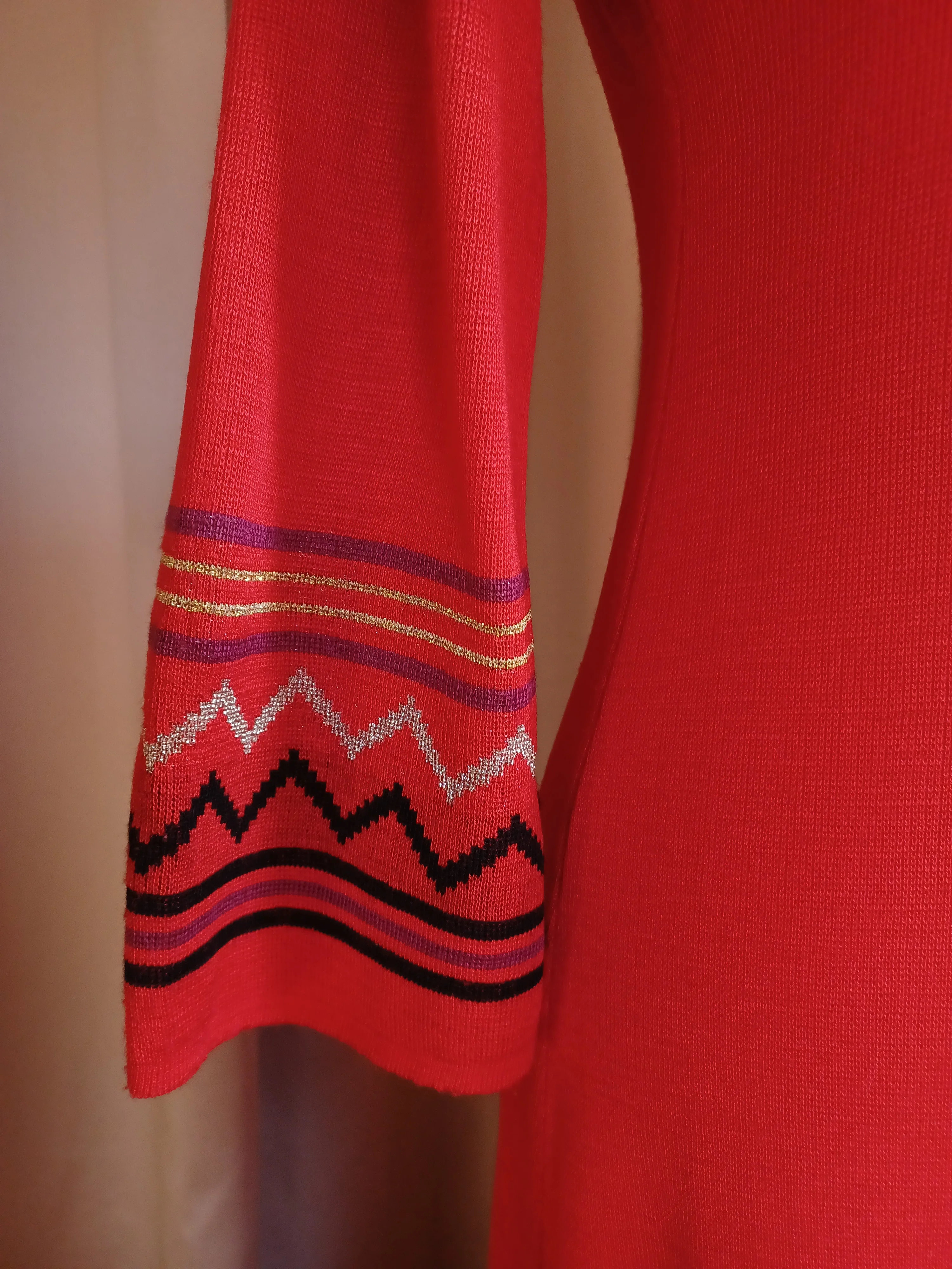 70s Sweater Knit Metallic Zig Zag Maxi Dress By Wahls Sweden - Image 4