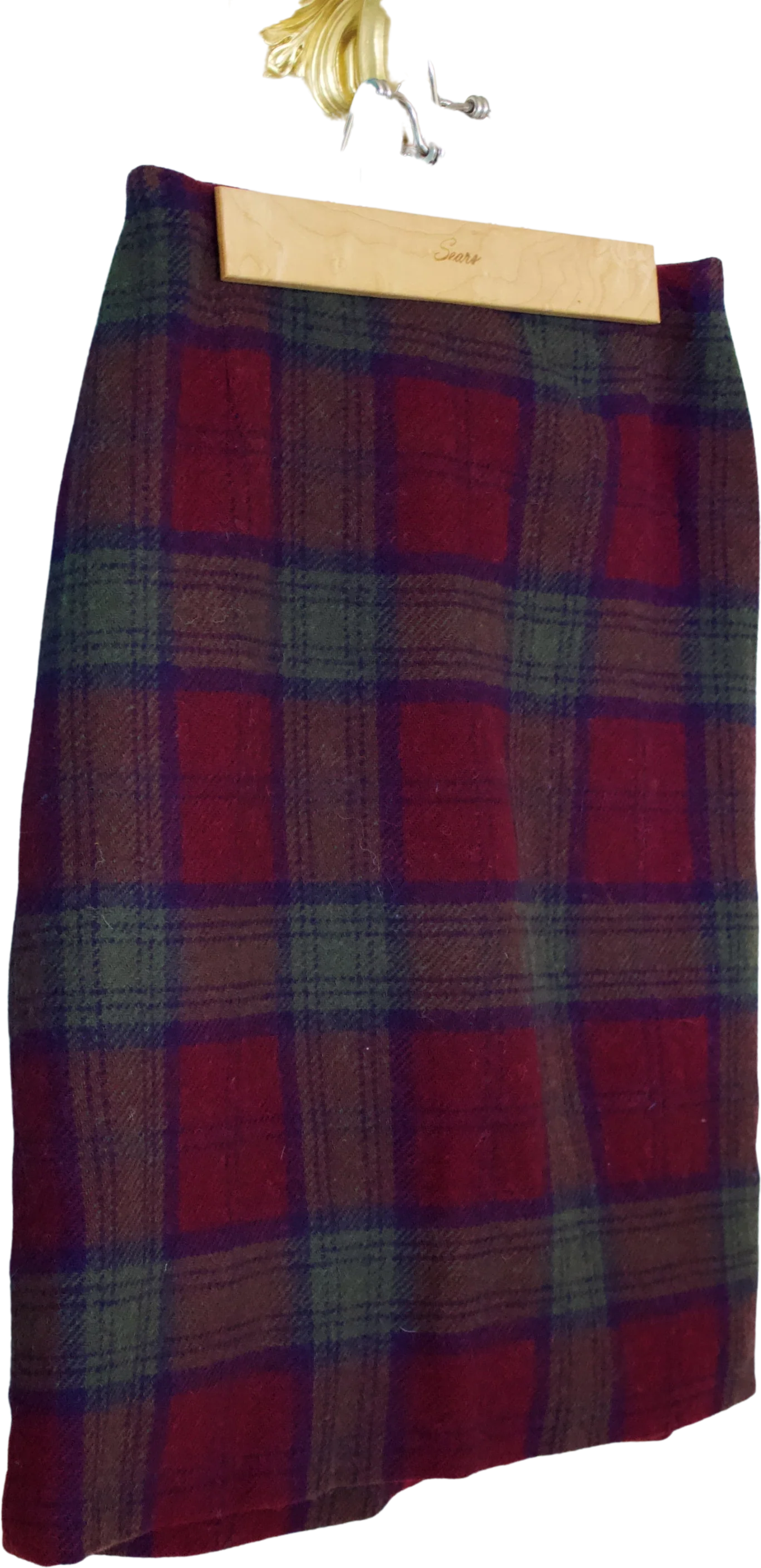 70s Tartan Wool Skirt In Red Blue and Olive Green