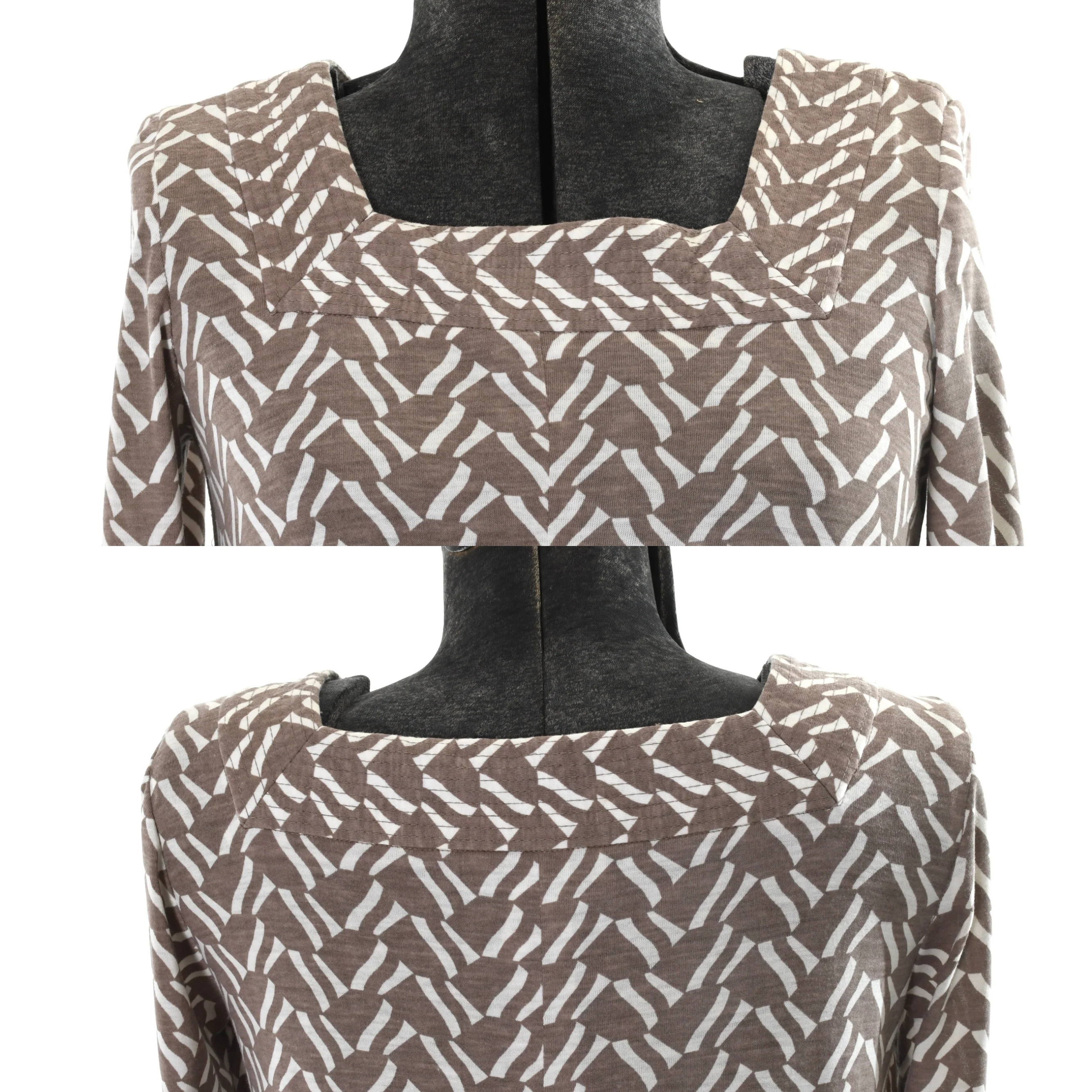 70s Taupe And White Abstract Pattern Maxi Tent Dress By Matti of Lynne Lord & Taylor - Image 10