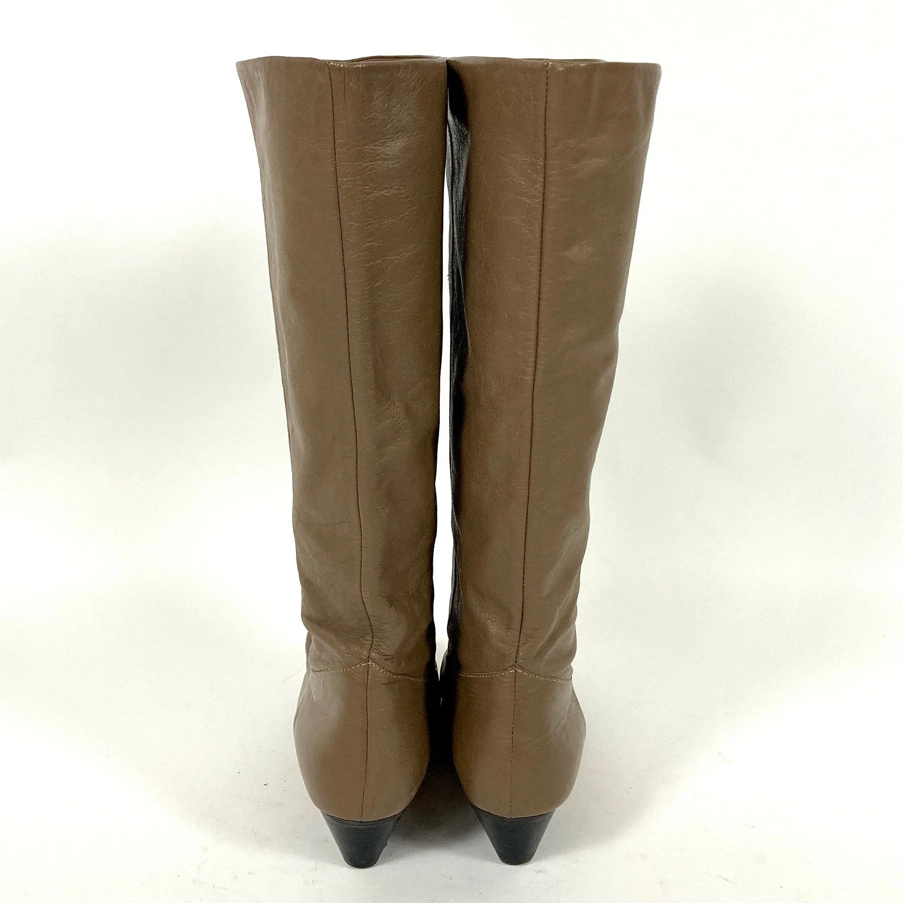 70s Taupe Tall Leather Boots Gray Cowboy Boots High Heel Riding Brown Slouch Vintage Boots by 9 West - Image 3