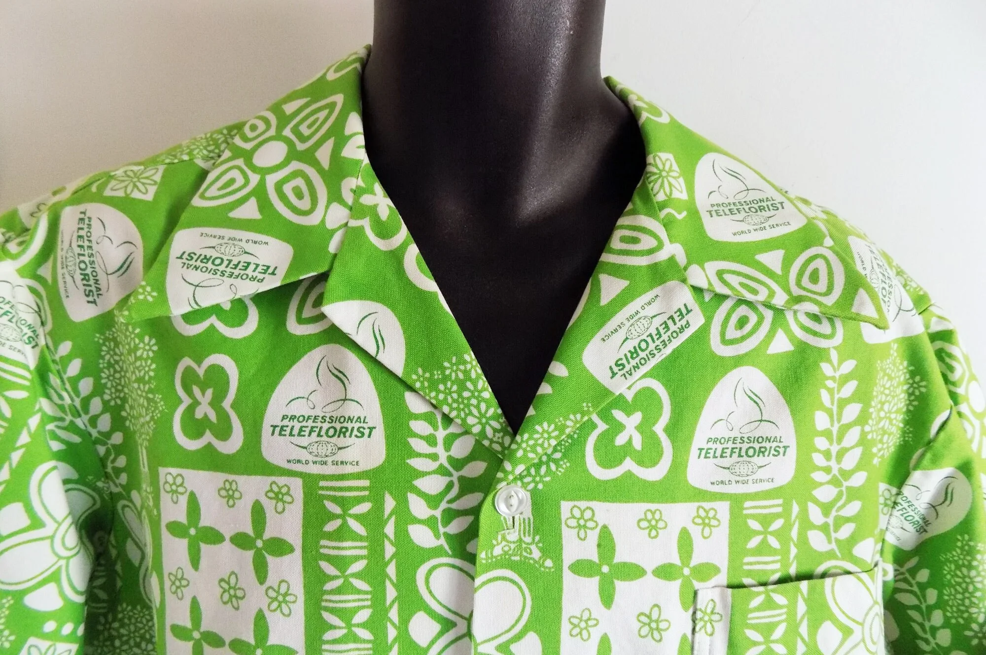 70s Teleflora Tropical Shirt Advertising 1973 Teleflorist Cotton - Image 2