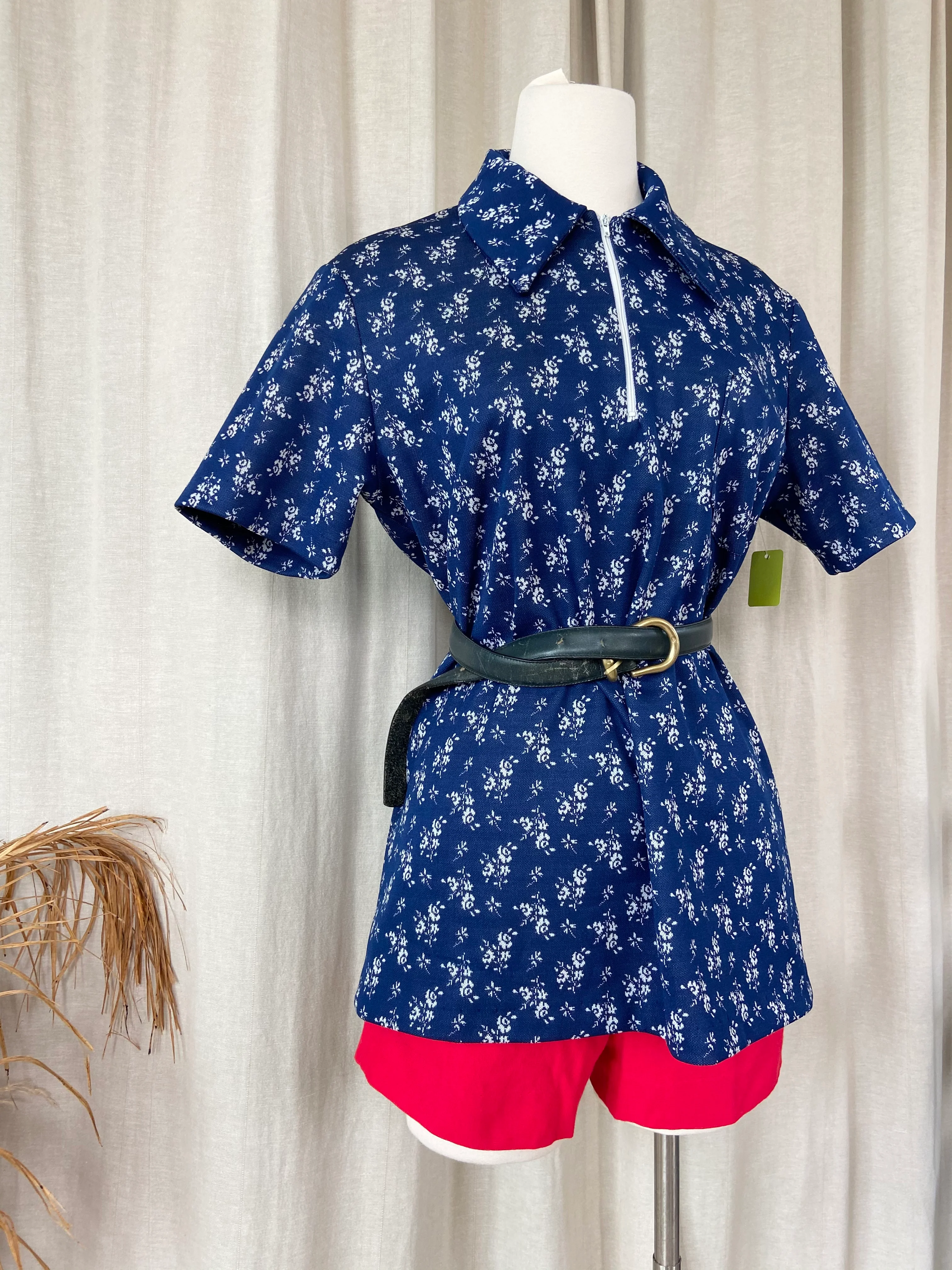 70s Vintage Tennis Polo With Micro Floral Print - Image 8