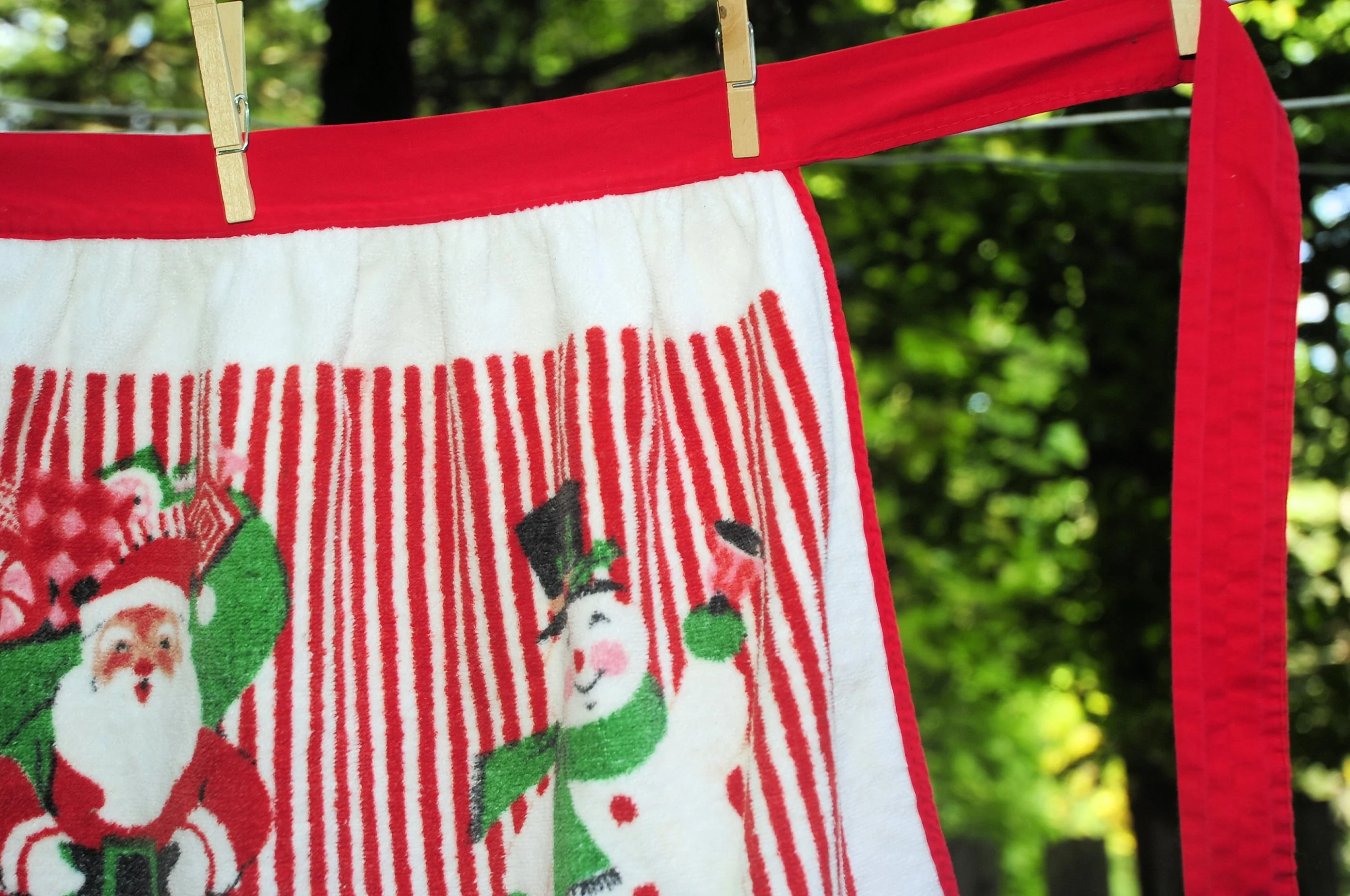 70s Terry Cloth Apron Merry Christmas Santa Snowman - Image 7