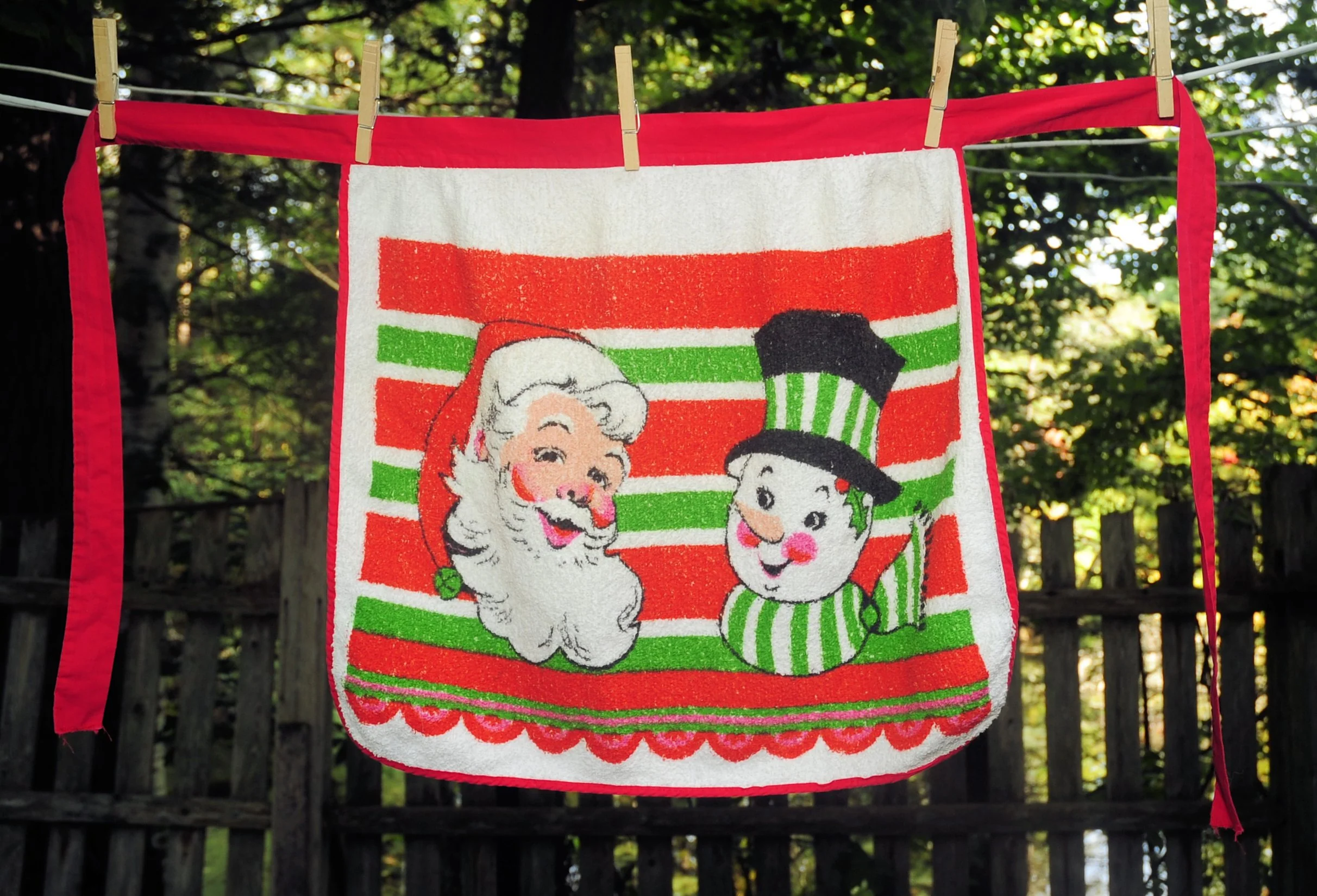 70s Terry Cloth Christmas Half Apron Santa And Snowman - Image 3