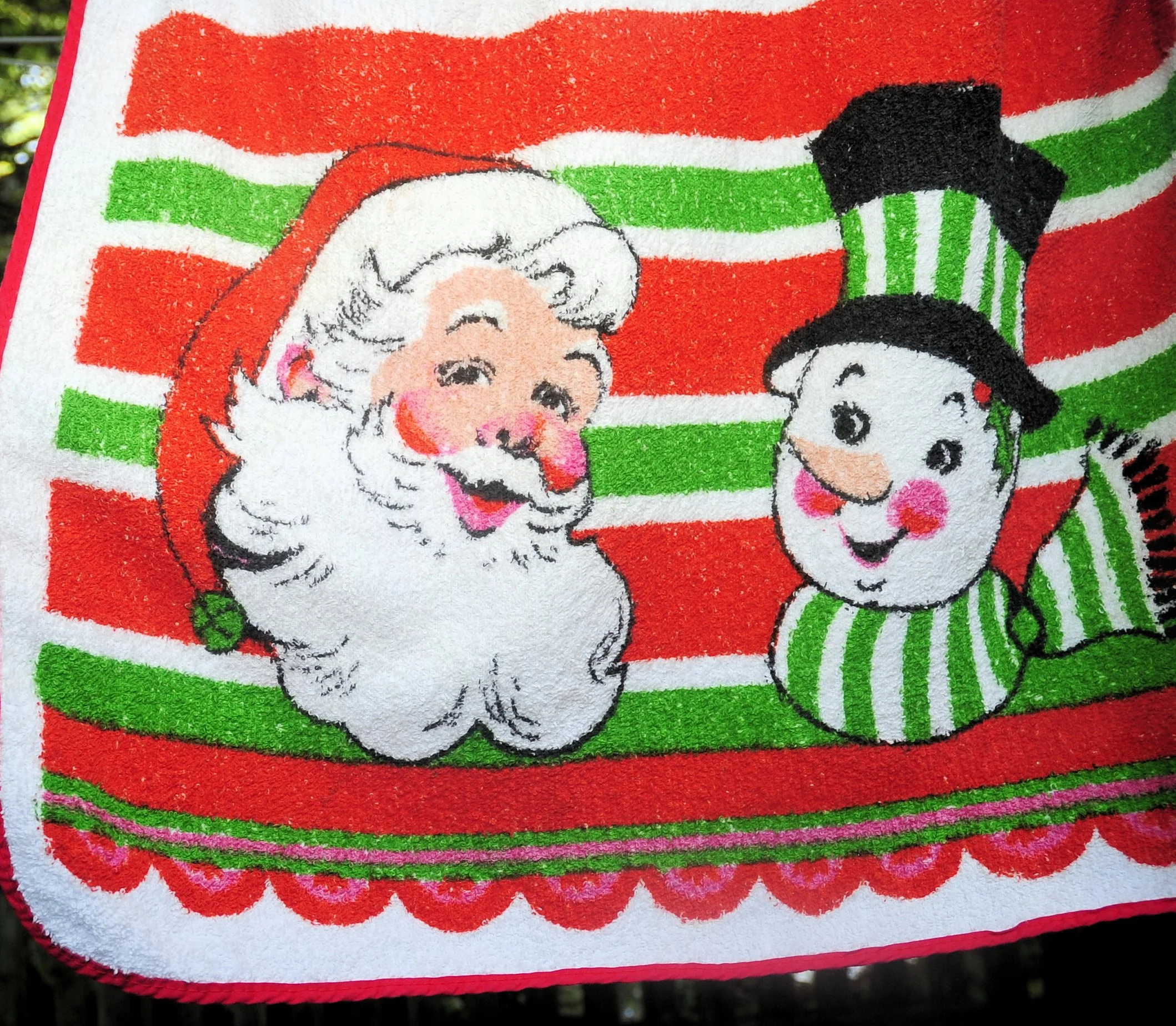 70s Terry Cloth Christmas Half Apron Santa And Snowman - Image 4