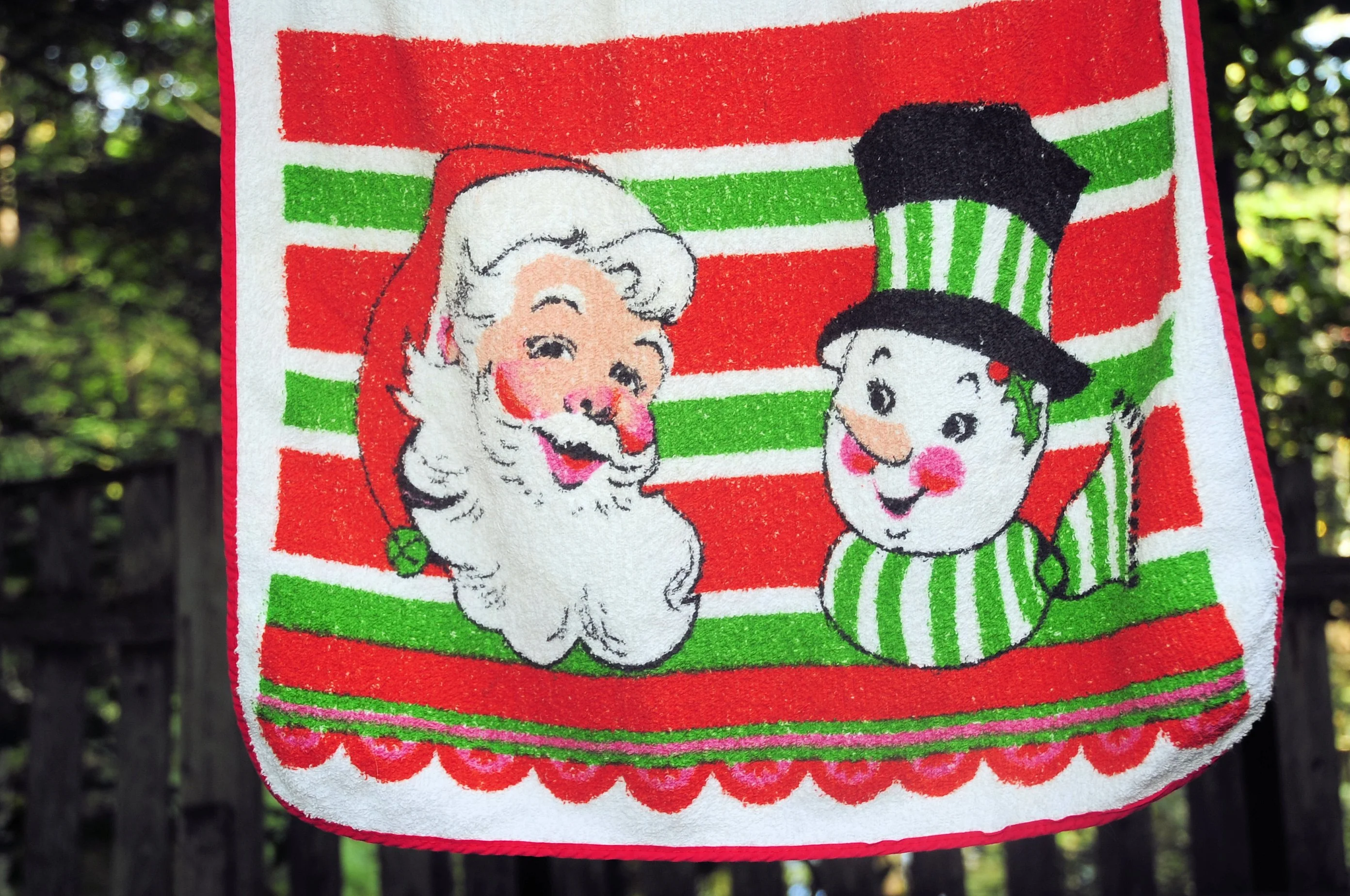 70s Terry Cloth Christmas Half Apron Santa And Snowman - Image 7