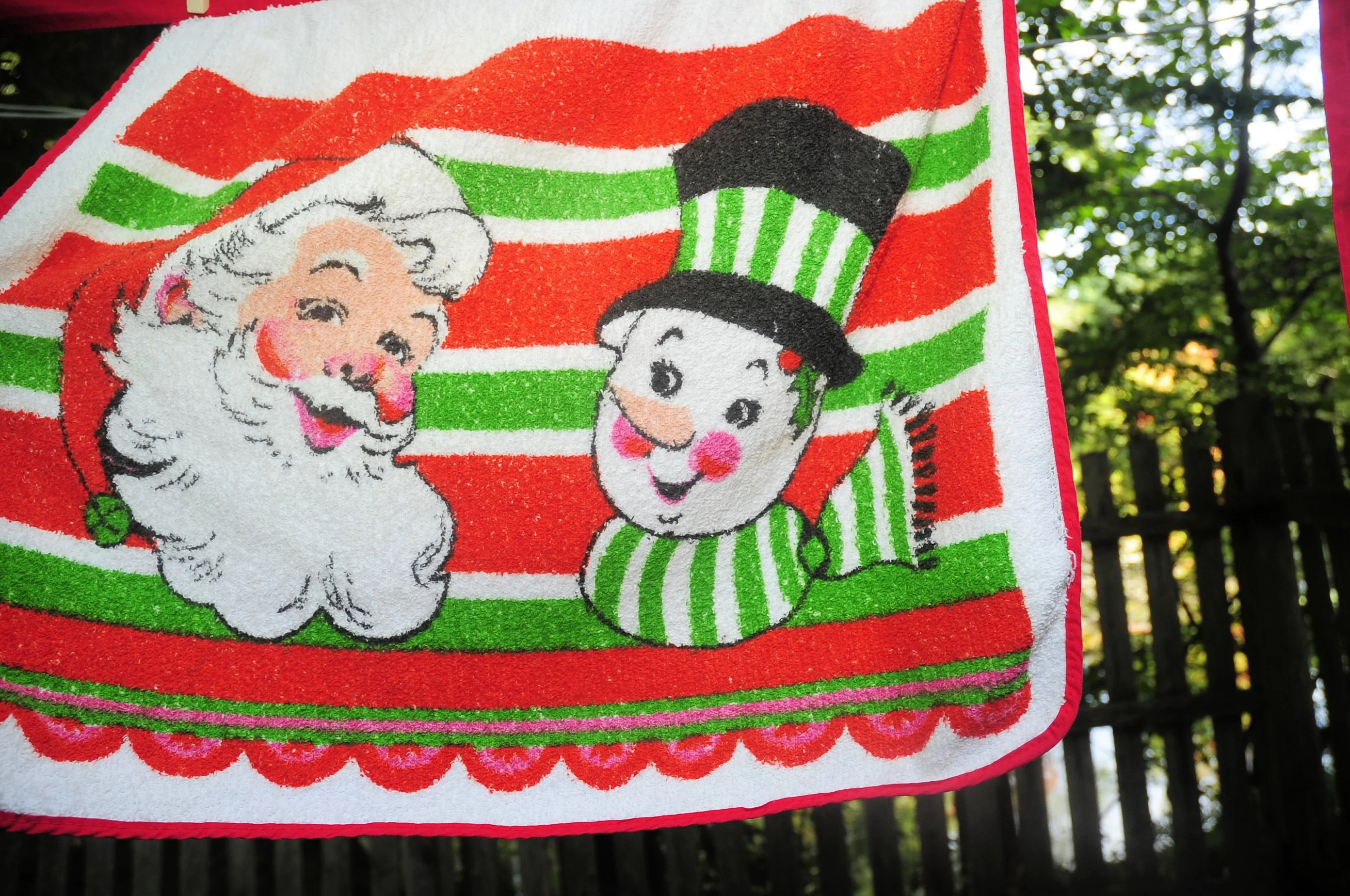 70s Terry Cloth Christmas Half Apron Santa And Snowman - Image 8