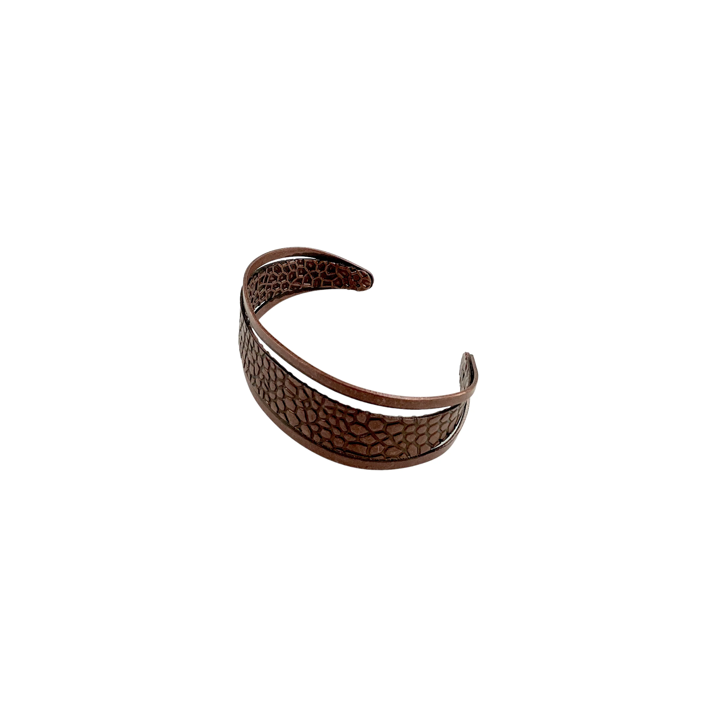 70s Textured Copper Modernist Unisex Cuff Bracelet - Image 6