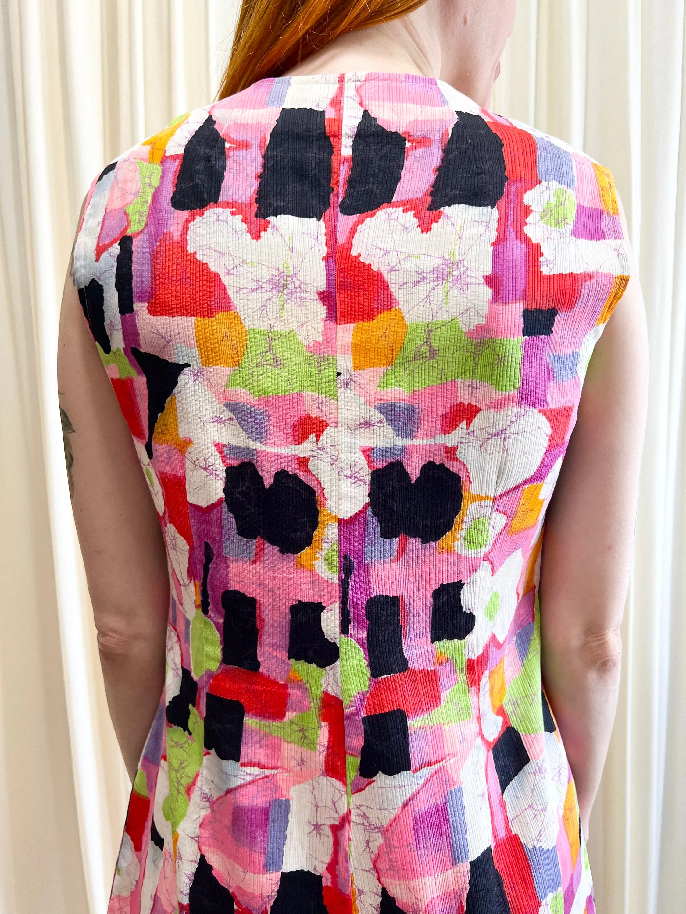 70s Textured Cotton Psychedelic Romper Green Eggs and Ham Neon Zip Front - Image 5