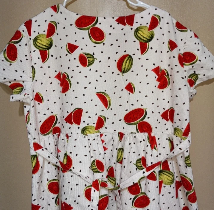 70s Textured Watermelon Dress With Pockets And Tie By Handcrafted - Image 4